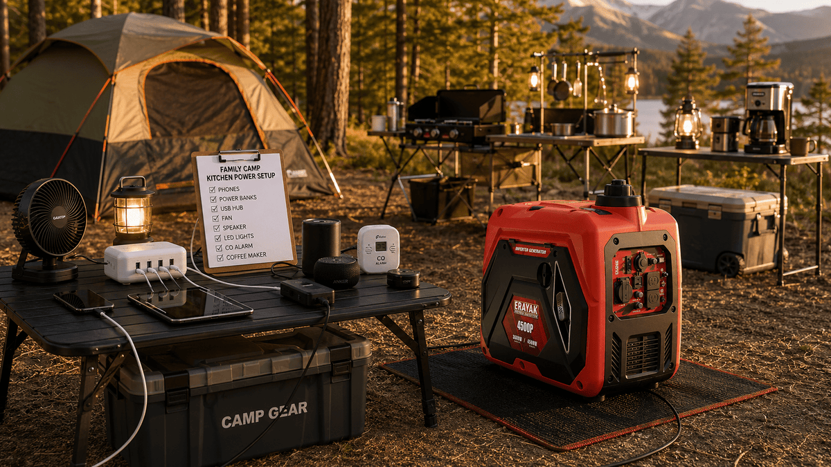 Family Camp Kitchen Power Setup: Generator Guide for Coffee, Coolers, Lights and Small Appliances - Erayak Power