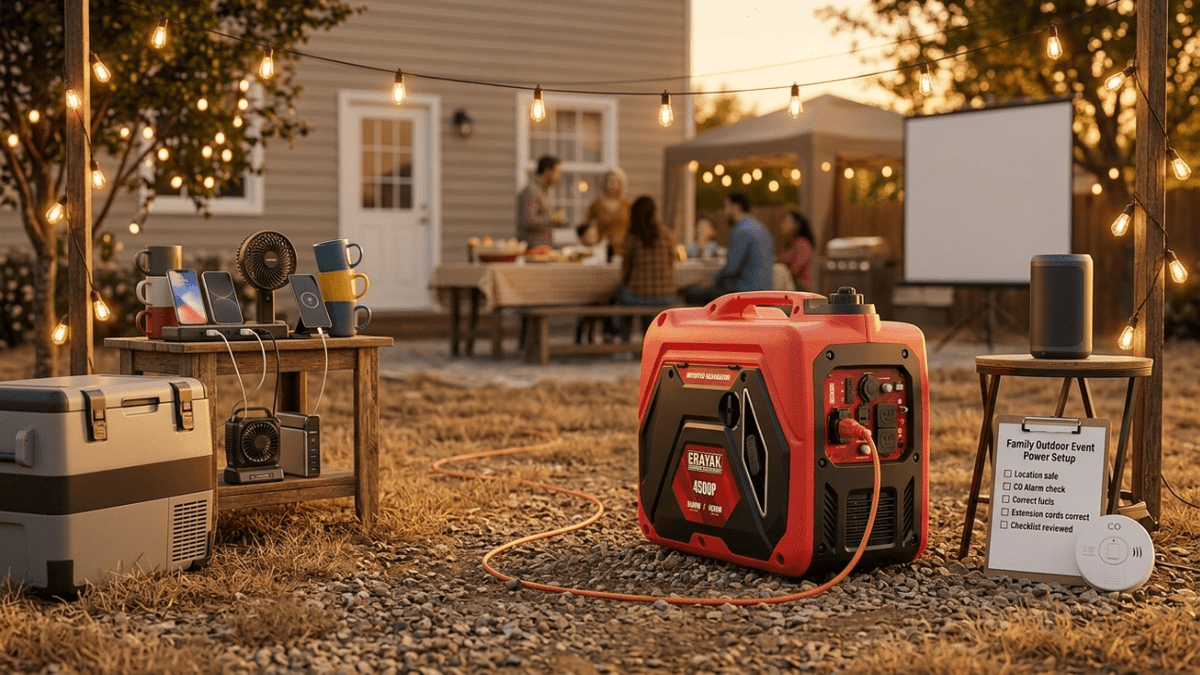 Family Outdoor Event Power Setup: Generator Guide for Lights, Food, Fans and Music - Erayak Power