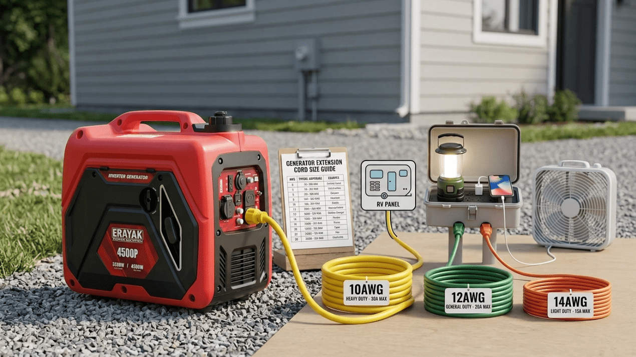 Generator Extension Cord Size Guide: 10AWG vs 12AWG vs 14AWG - Erayak Power