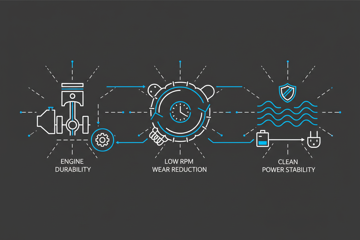 Schematic illustration showing inverter generator long lifespan indicators.