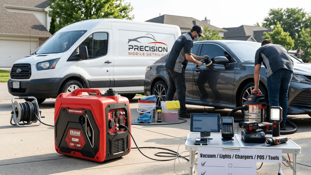 Mobile Car Detailing Power Setup: Generator Solution for Vacuums, Lights, and Tools - Erayak Power