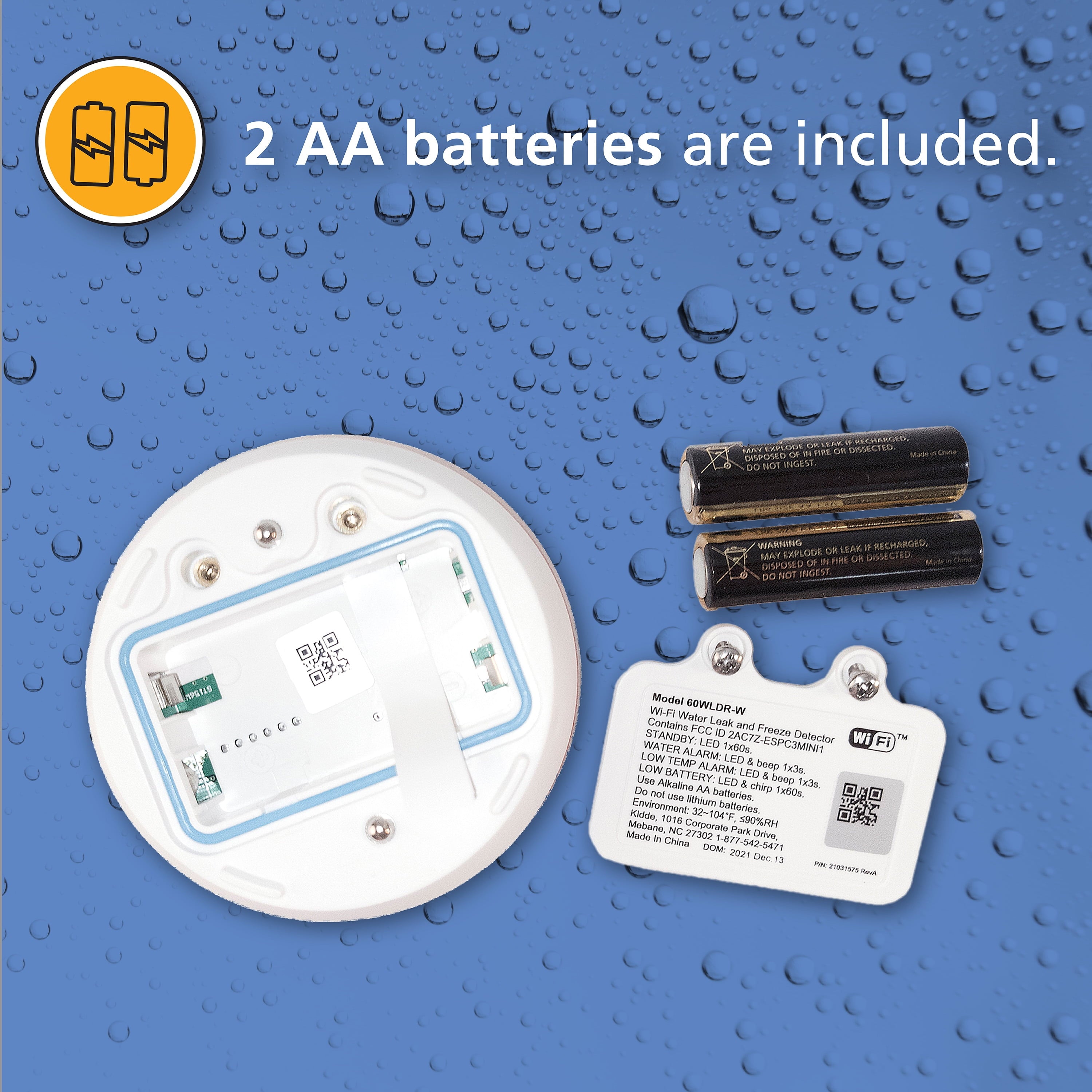 Battery Operated Smart Water Leak Detector & Freeze Alarm with Wi-Fi