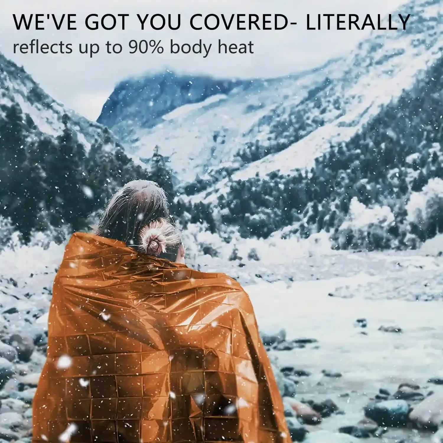 Emergency Blankets for Survival, 4 Pack Large Mylar Blankets,Comes with Thermometer Extra-Thick Space Blanket(Orange)