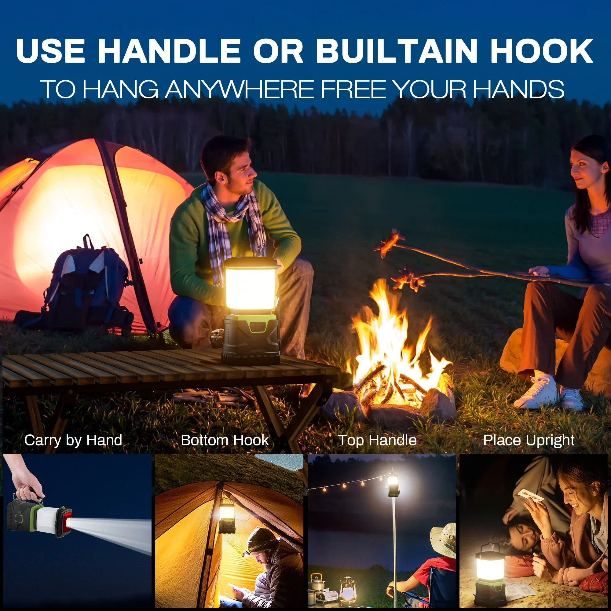 Camping Lantern Rechargeable, 1500LM 4400Mah Camping Lights with 5 Light Modes, IP44 Waterproof Flashlight for Power Outages, Emergency, Home