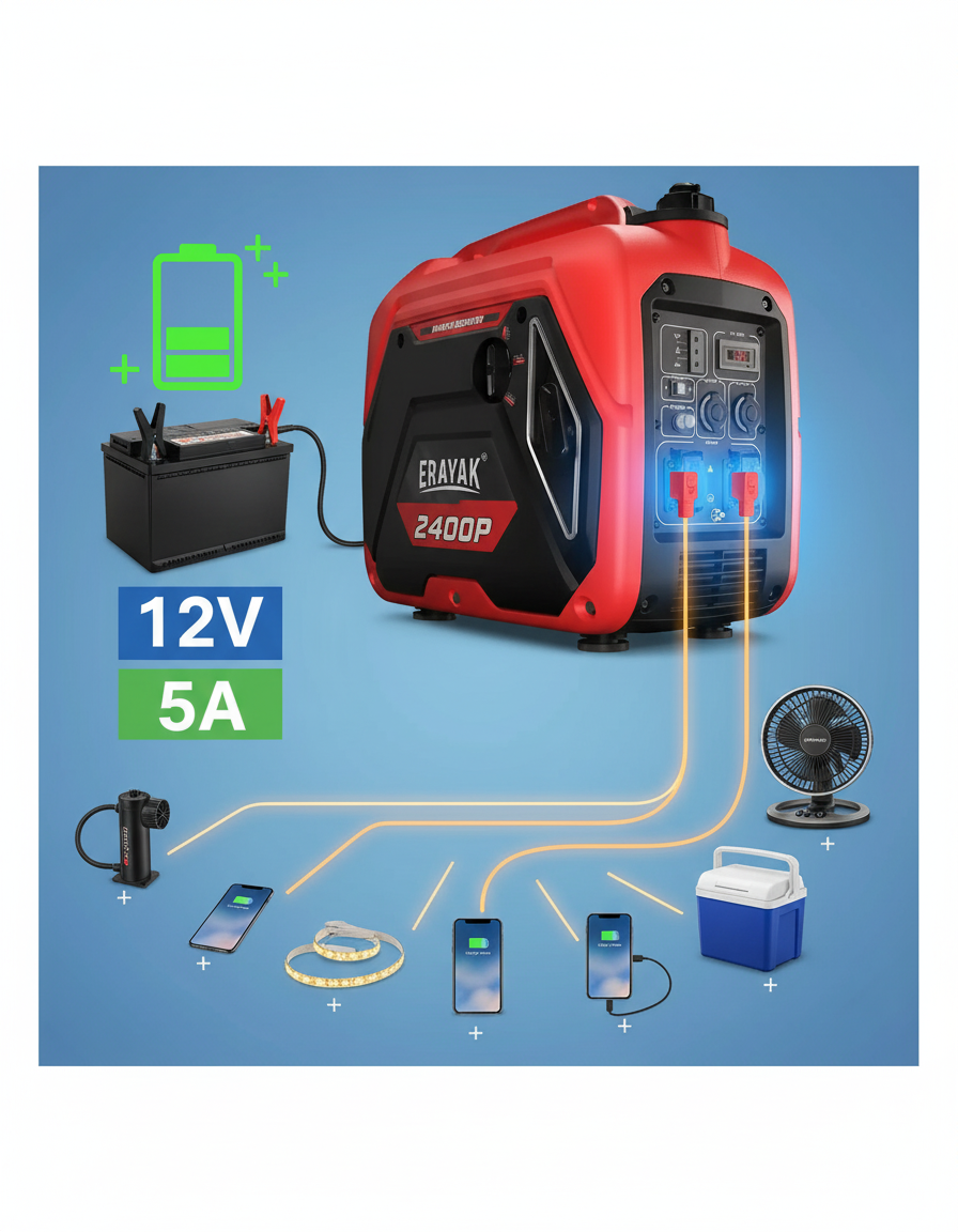 12V 5A DC output supports battery charging and small DC appliances