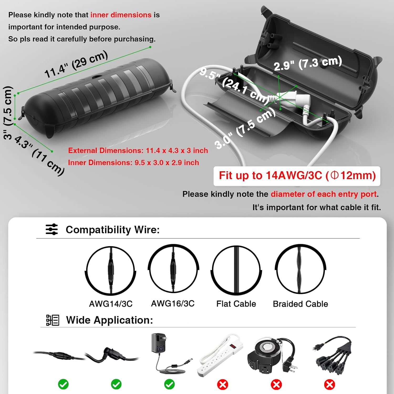 Outdoor Extension Cord Safety Cover with Waterproof Protector Seal, Weatherproof