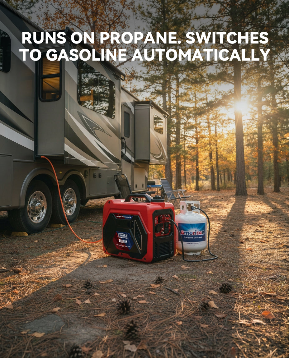 Erayak 4500W Dual-Fuel Inverter Generator – Quiet Gas & Propane, 30Amp RV Ready, Portable Home Backup Power