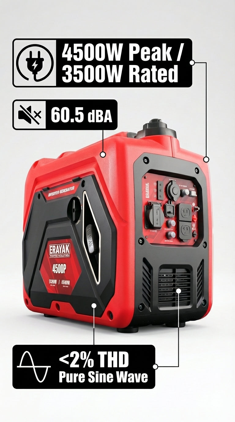Erayak 4500W Quiet Inverter Generator | 30A RV-Ready Camping & Home Backup Power