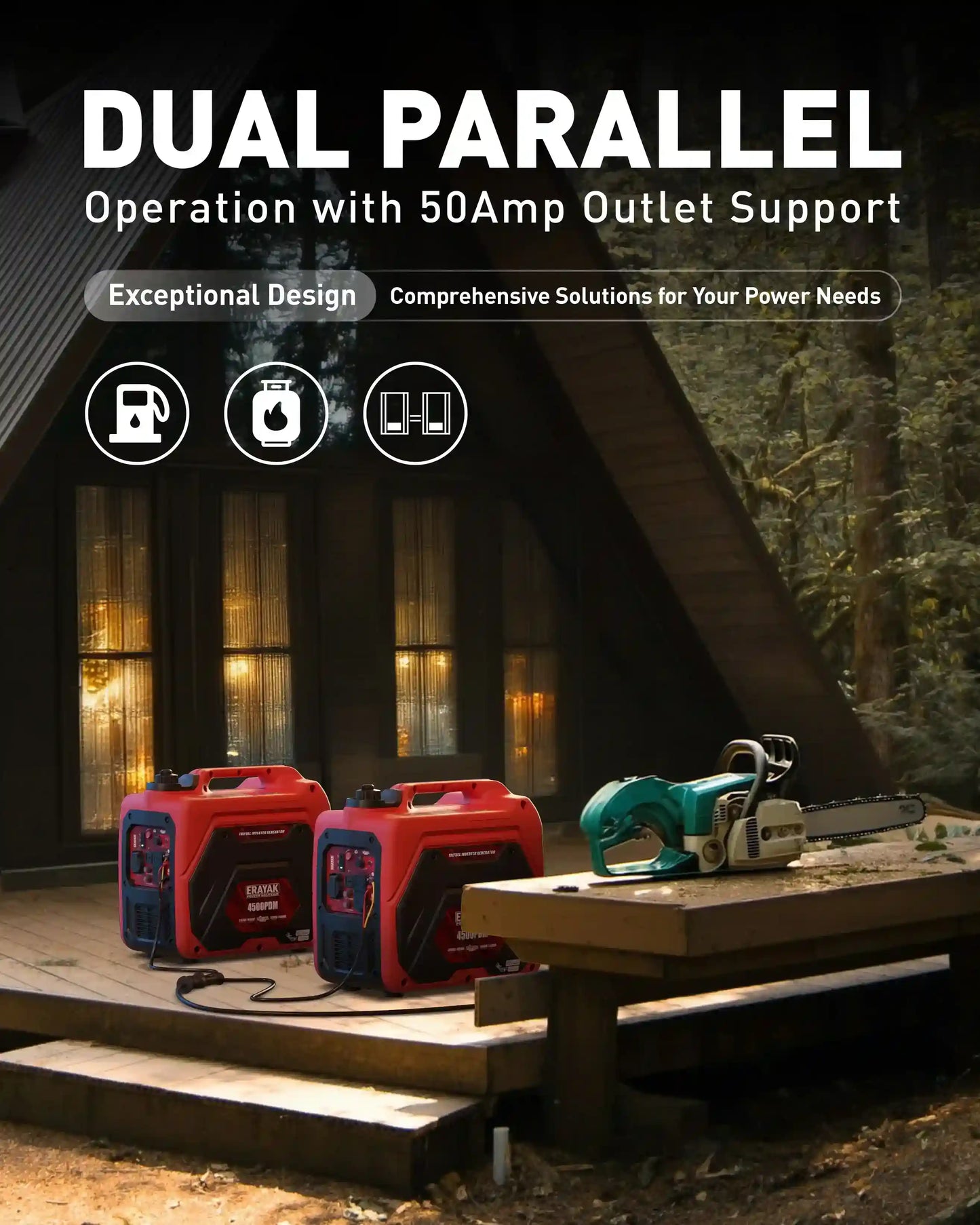 Tragbarer Inverter-Generator von Erayak, 4500 W, leise, Dual-Fuel, EYG4500PD
