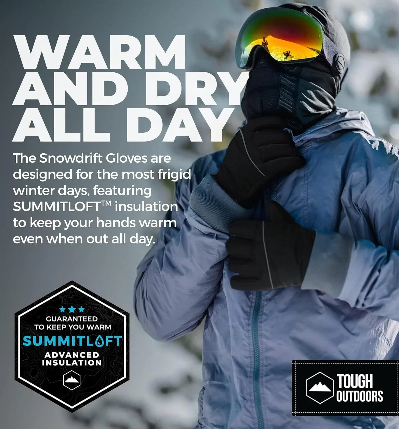 Tough Outdoors Ski Gloves for Men & Women -Thermal Snow Gloves & Waterproof Snowboarding Gloves - Warm Winter Gloves for Men