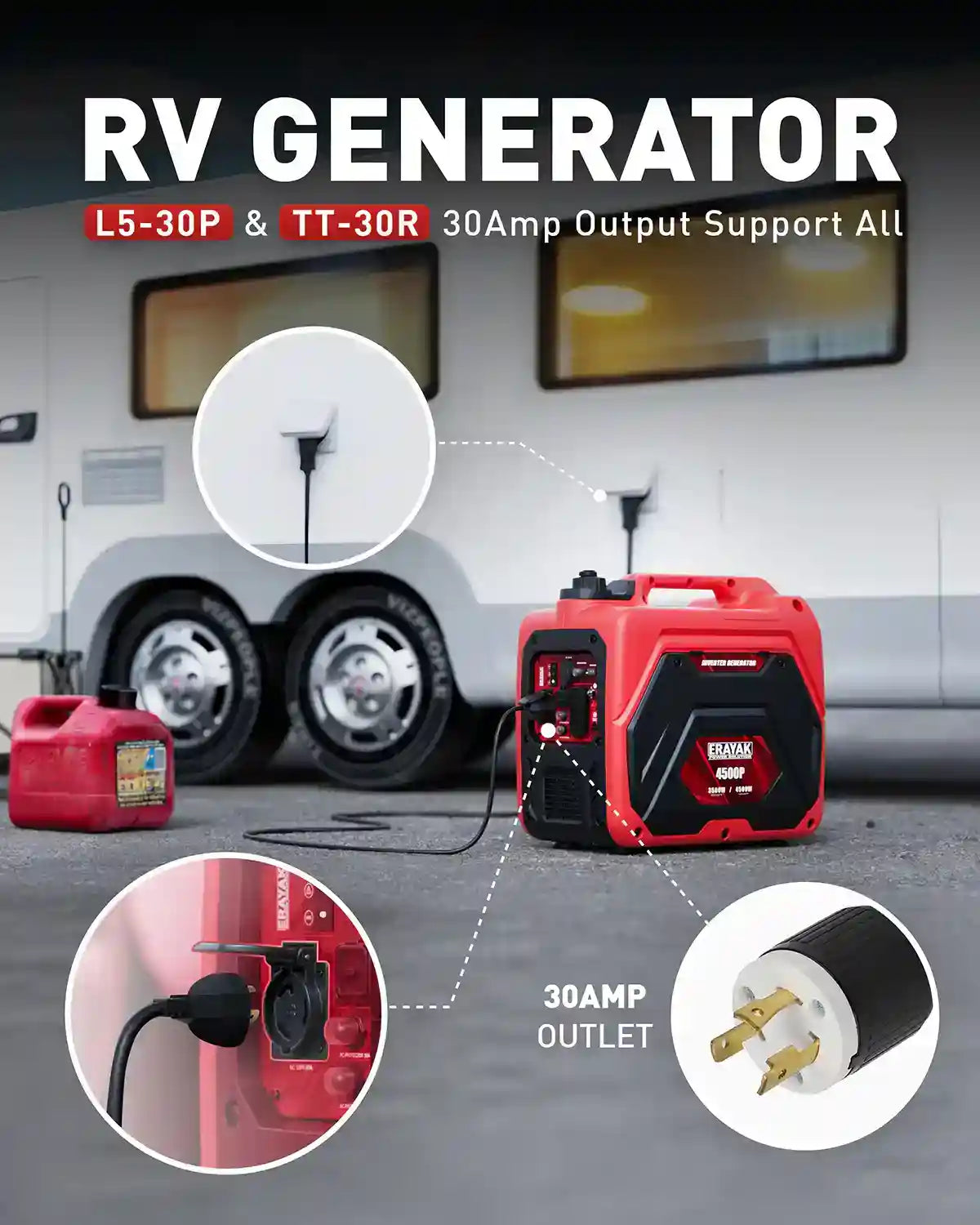 Erayak 4500 Watt 30 Amp Inverter Generator – Portable Super Quiet Power For Camping & RV