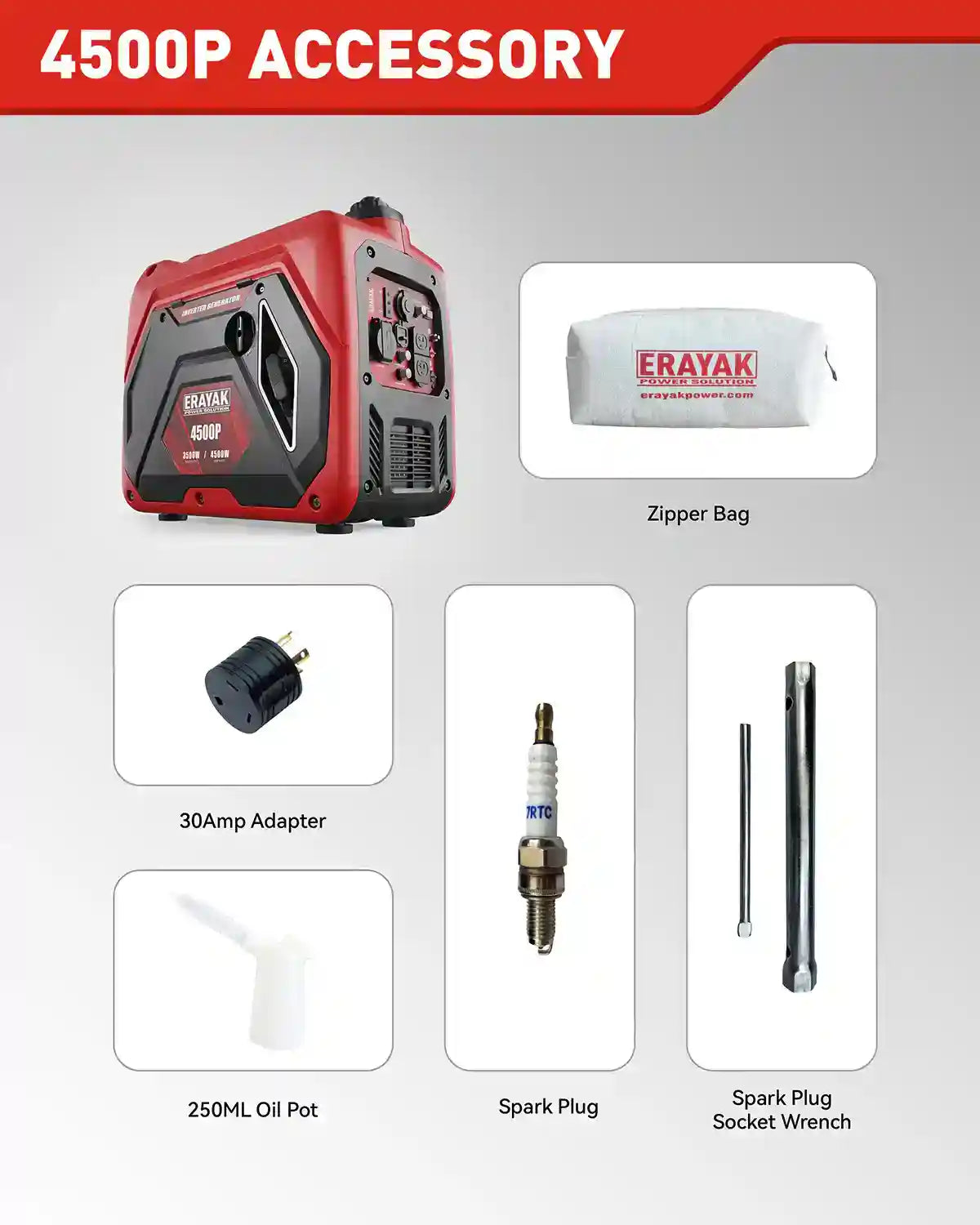 Generatore inverter portatile Erayak 4500 W, silenzioso, doppia alimentazione, EYG4500PD