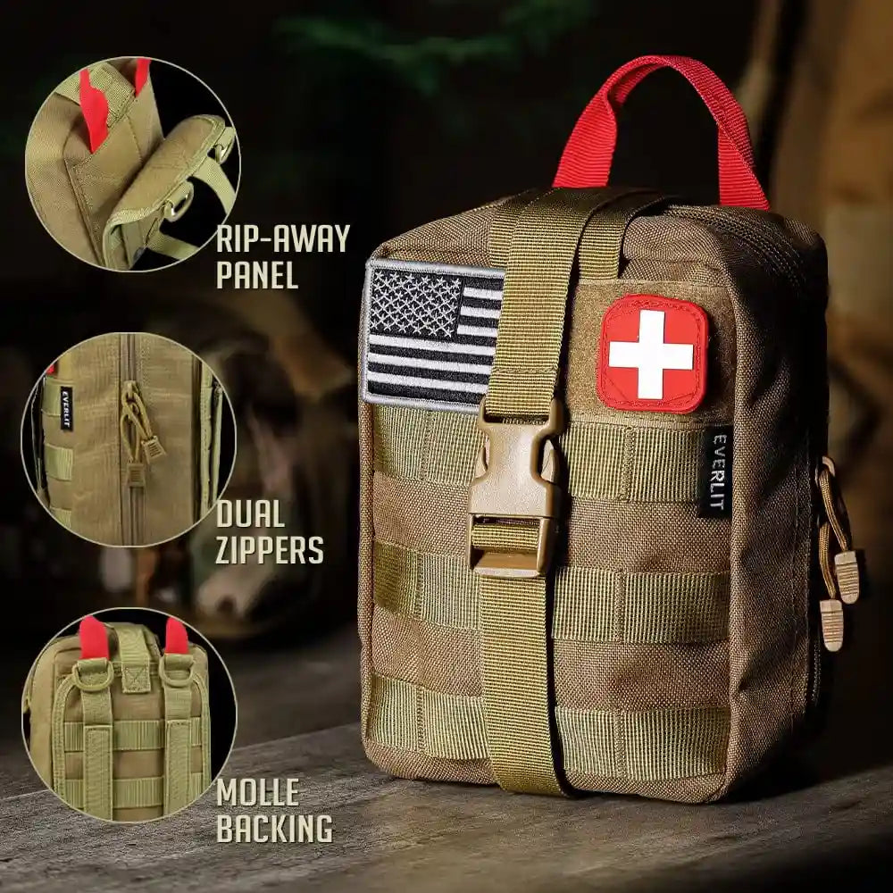 250 Pieces Survival First Aid Kit Molle Pouch Survival Kit Outdoor Gear Emergency Kits (OD Green)