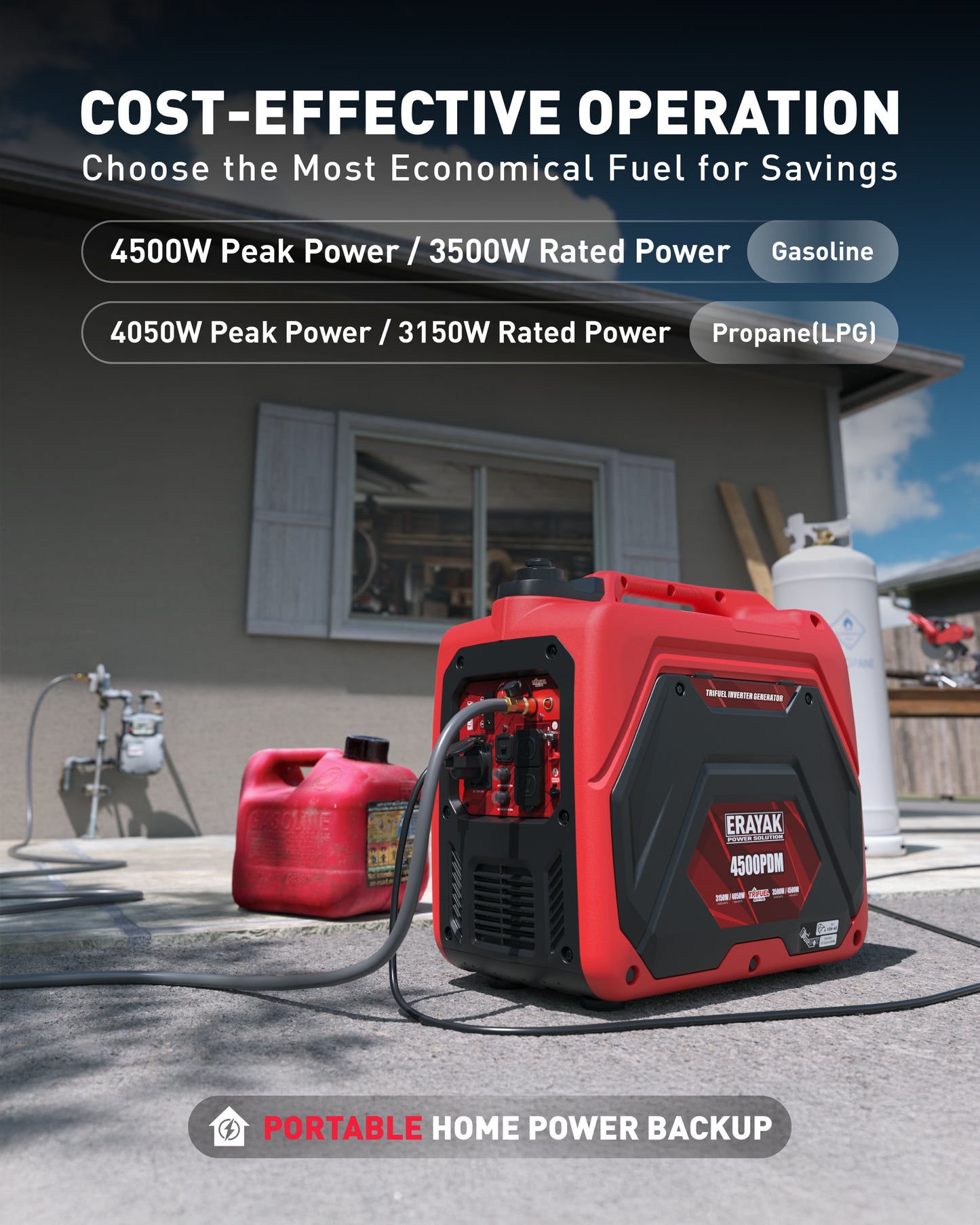 Erayak 4500PD Dual-Fuel Inverter Generator – Quiet, Portable Power for Camping & Home Backup