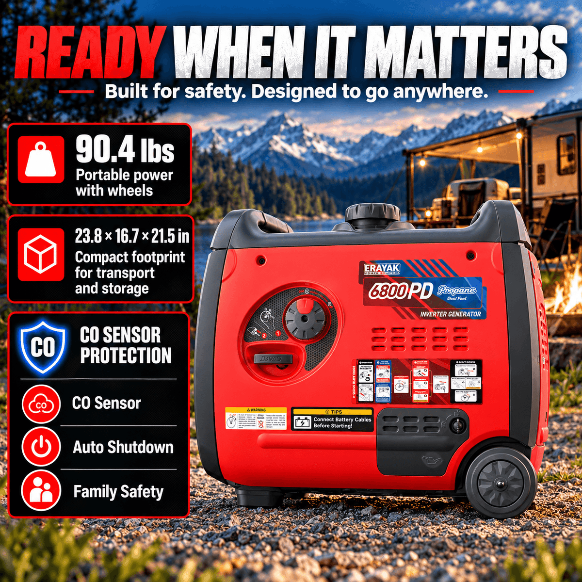 Erayak Dual-Fuel 6800W Inverter Generator For RV Home Backup | 6800PD