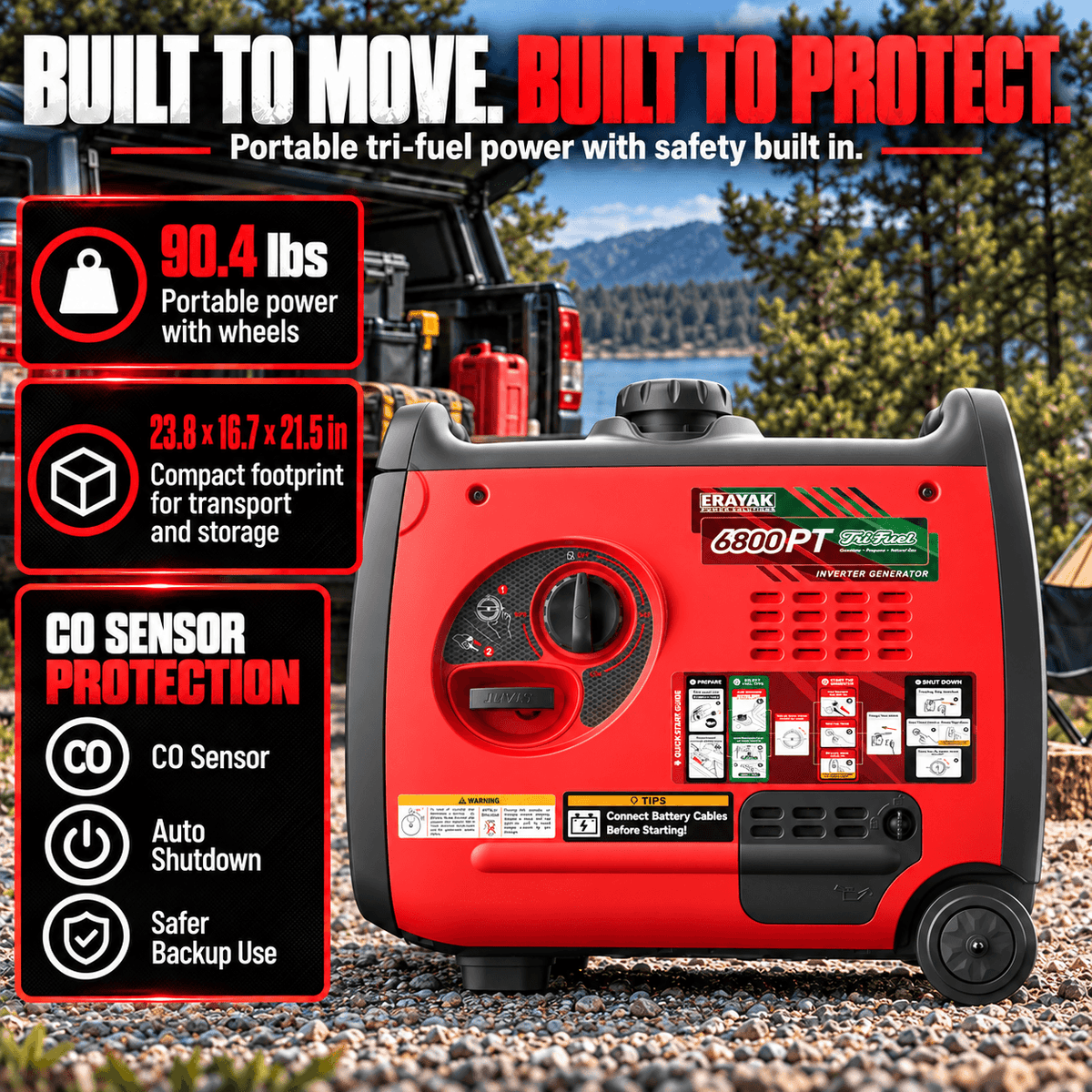 Erayak Tri-Fuel 6800W Inverter Generator for RV Home Backup | 6800PT