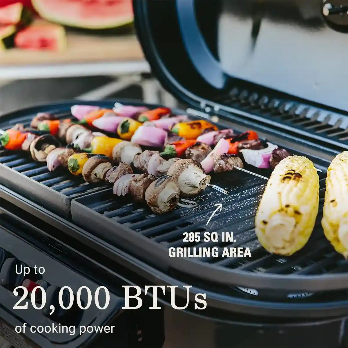 Roadtrip 285 Portable Stand-Up Propane Grill with 3 Adjustable Burners & Instastart Ignition, 20,000 Btus of Power for Outdoor Cooking, Camping, Tailgating, Grilling, Bbqs, & More