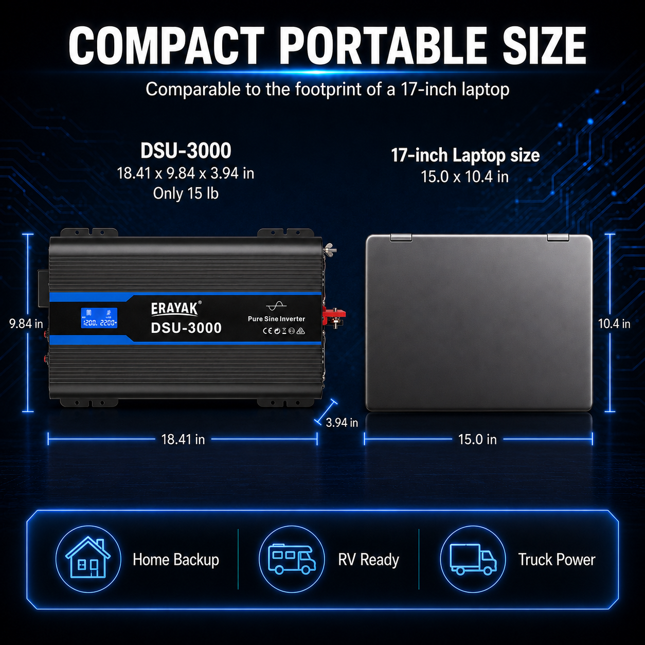 Erayak Onduleur à onde sinusoïdale pure 2000 W 3000 W, convertisseur 12 V DC à 120 V AC – Idéal pour camping-car solaire, camping-car, maison, camion