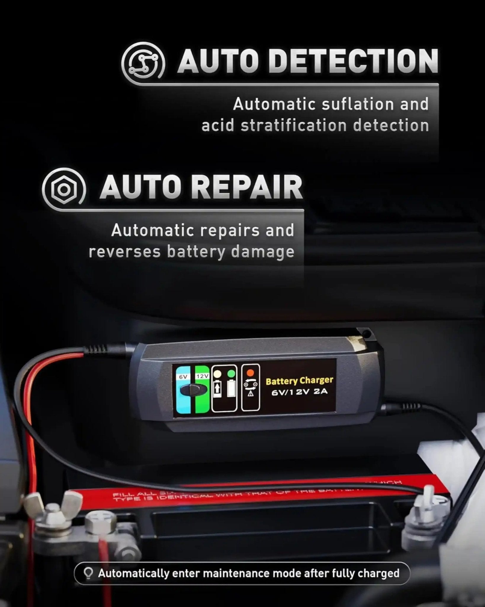 6V/12V 2 Amp Smart Battery Charger – Car Battery Maintainer & Trickle/Float Charger - Erayak Power