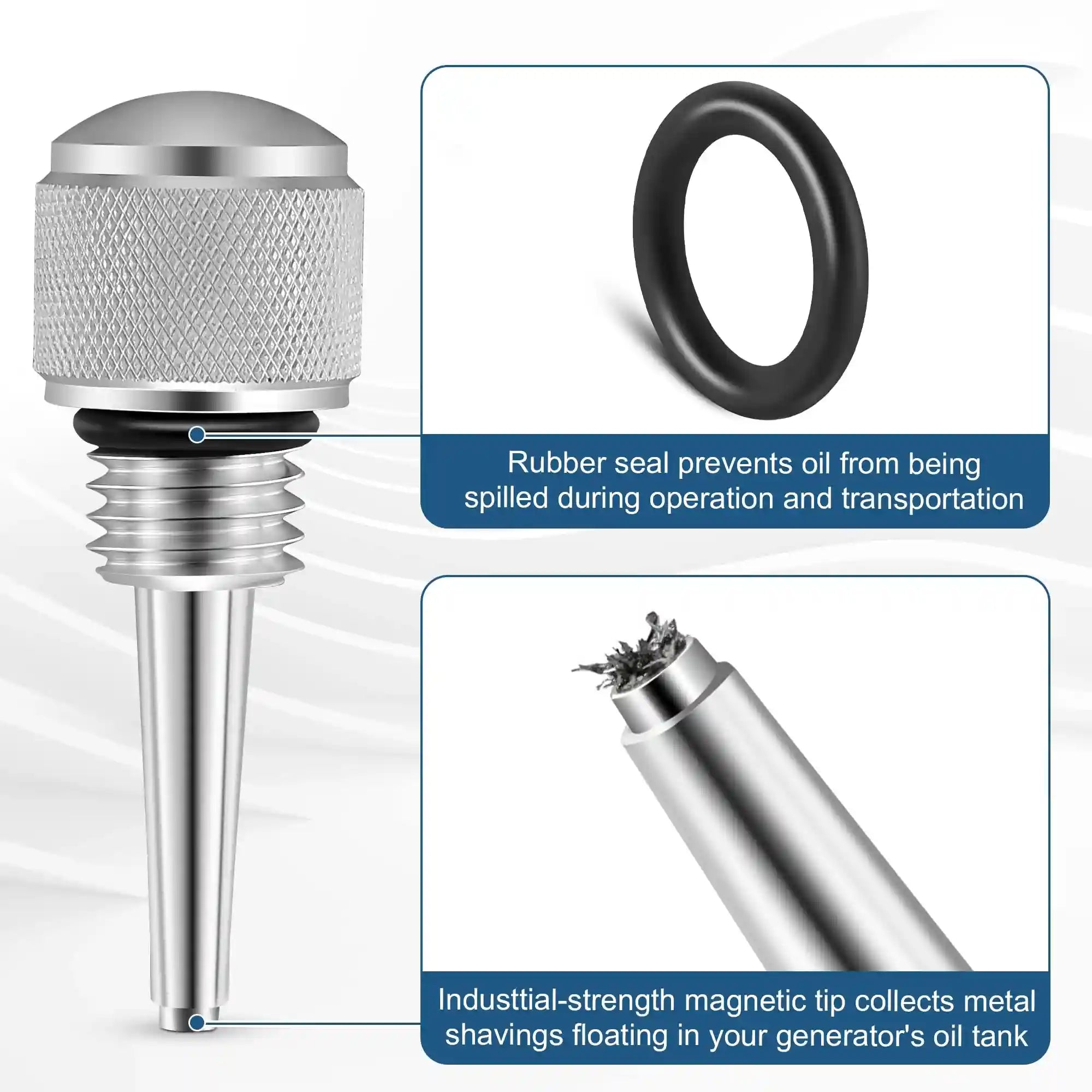 Dreyoo Replacement for 55201 Magnetic Oil Dipstick for Inverter Generator Compatible with Wen/Predator, Aluminum Generator Magnetic Oil Dipstick with O Ring, Silver, 2 Pcs