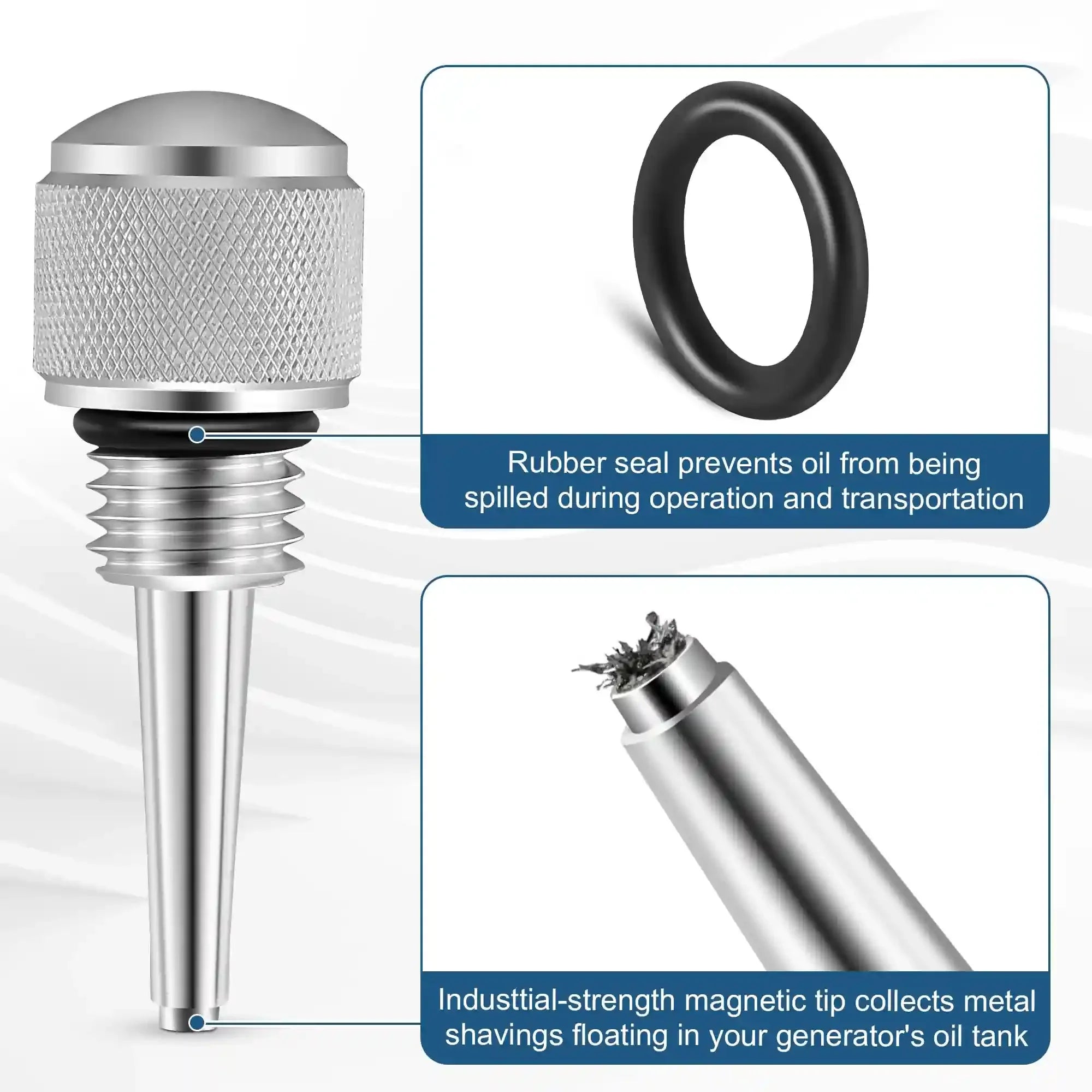 Dreyoo Replacement for 55201 Magnetic Oil Dipstick for Inverter Generator Compatible with Wen/Predator, Aluminum Generator Magnetic Oil Dipstick with O Ring, Silver, 2 Pcs