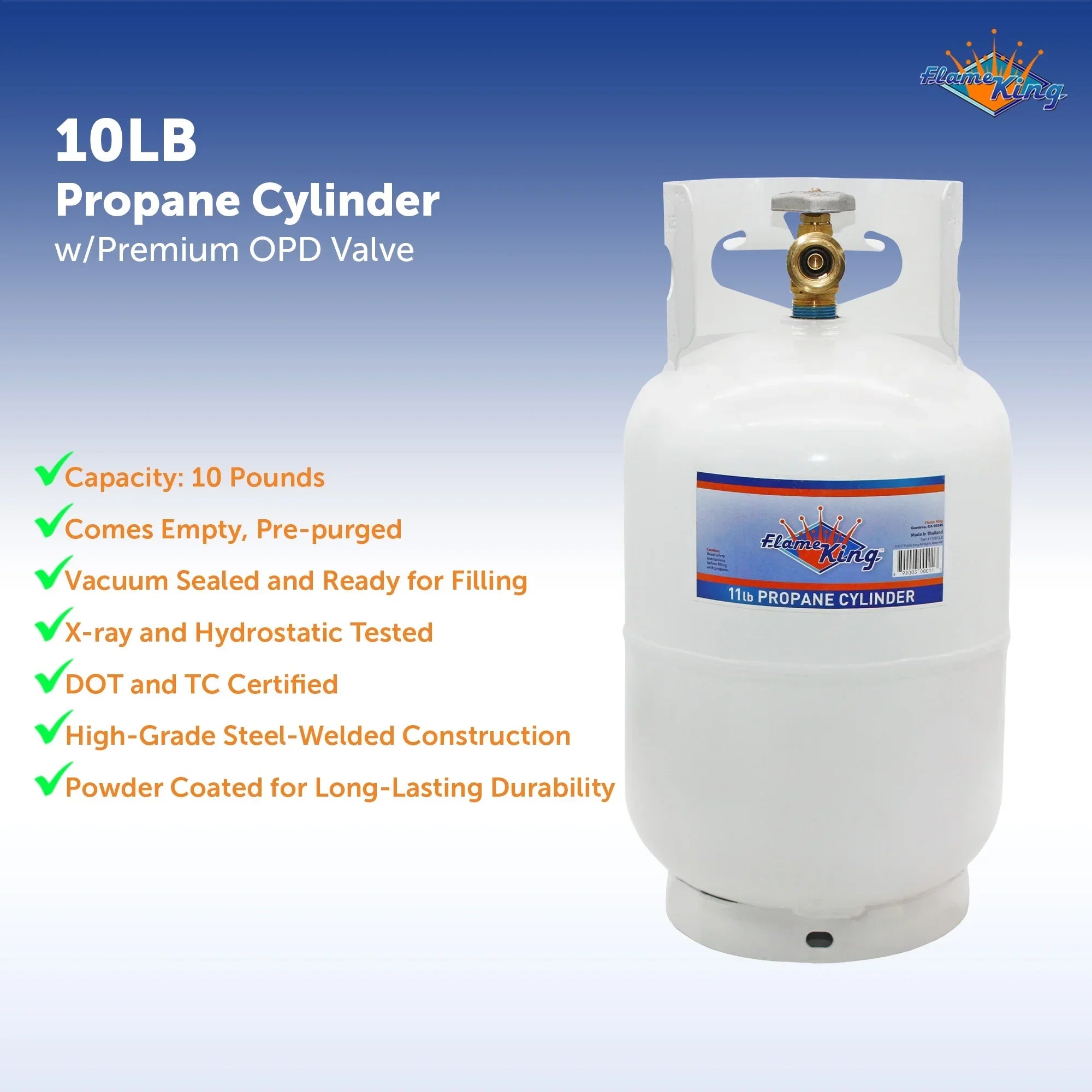 10LB Empty Steel Propane Tank LP Cylinder W/ Type1 OPD Valve, for Grills & Bbqs