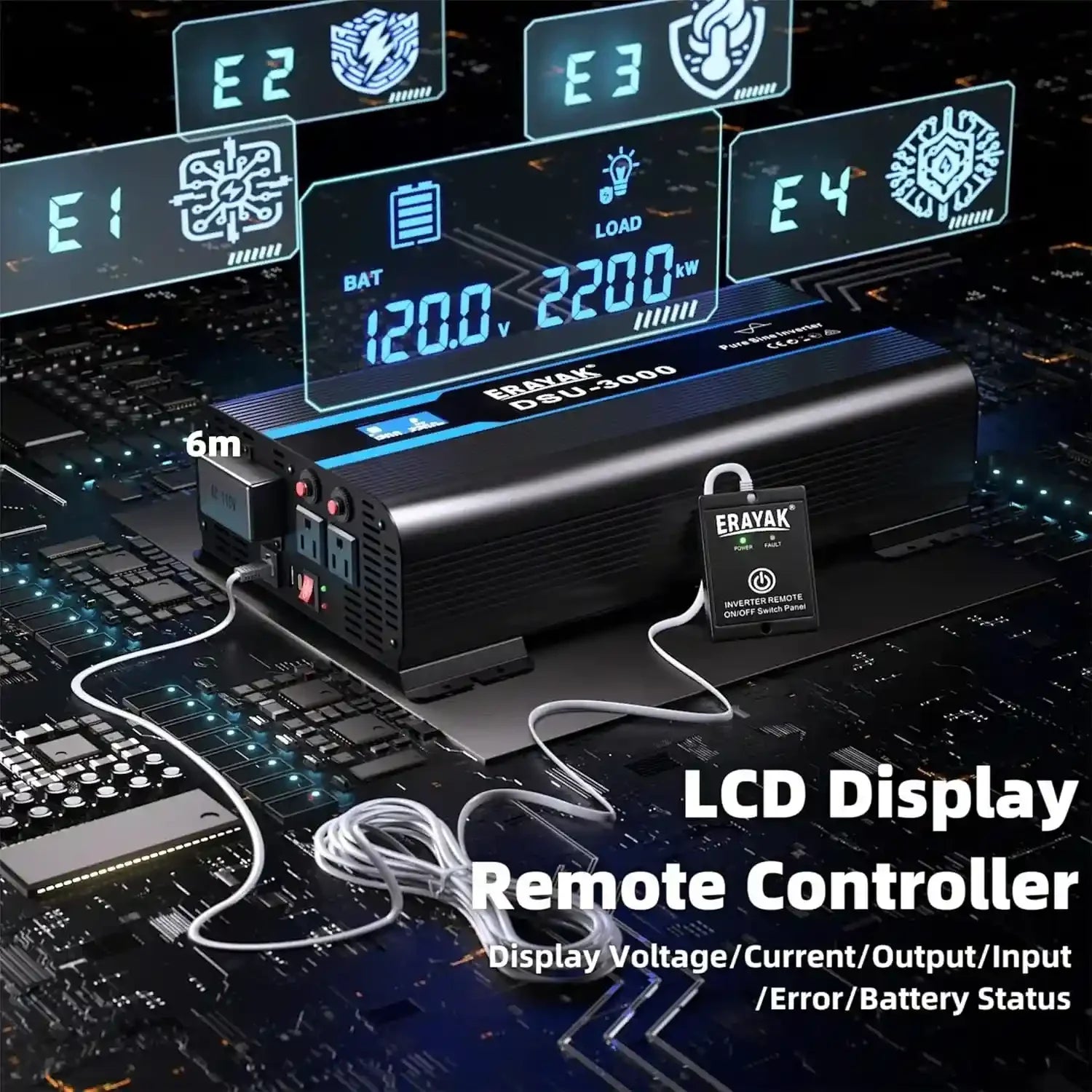 Erayak reiner Sinus-Wechselrichter, 2000 Watt, 3000 Watt, 12 V DC auf 120 V AC-Konverter – ideal für Solar-Wohnmobil, Heim, LKW, Wohnmobil