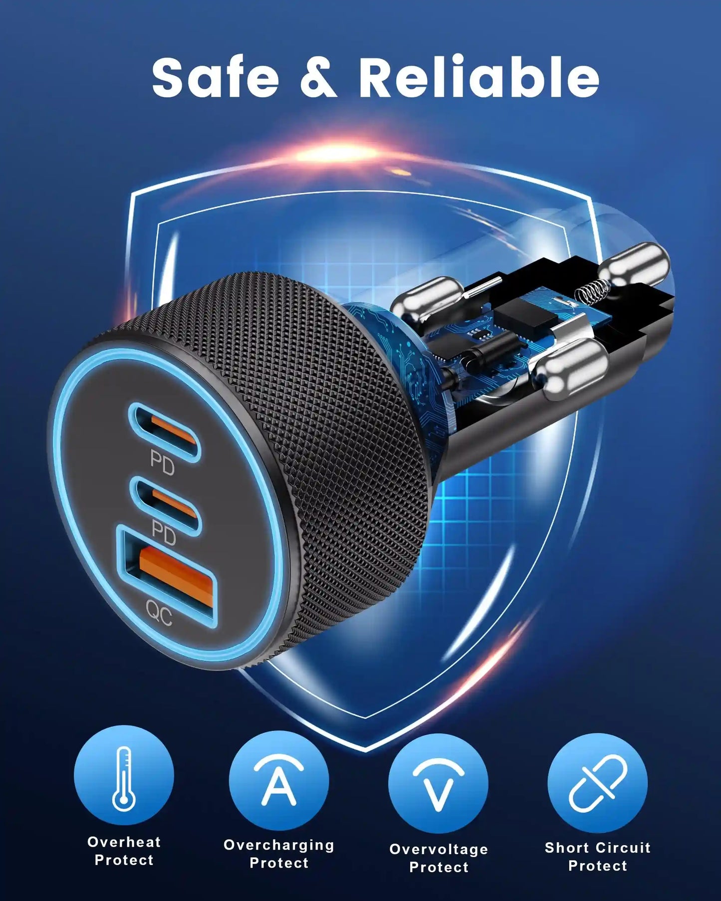 USB C Car Charger, 3-Port 67W Dual USB-C & USB-A Car Power Adapter PD/QC Fast Charging Cigarette Lighter for iPhone 16/15/14/13/12/11/Pro Max, iPad, Samsung Galaxy S25 S24/S23/S22/S21, Pixel, Android