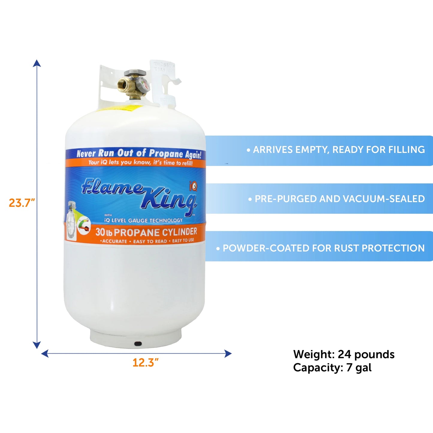 Empty Steel Propane Tank LP Cylinder with OPD Valve & Built-In Gauge, 30 Lbs