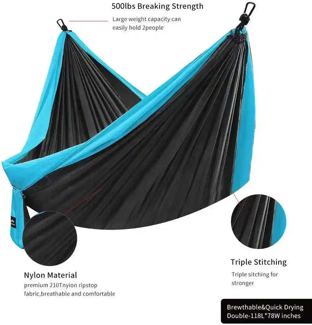 GEEZO Double Camping Hammock, Lightweight Portable Parachute (2 Tree Straps 16 LOOPS/10 FT Included) 500Lbs Capacity Hammock for Backpacking, Camping, Travel, Beach, Garden