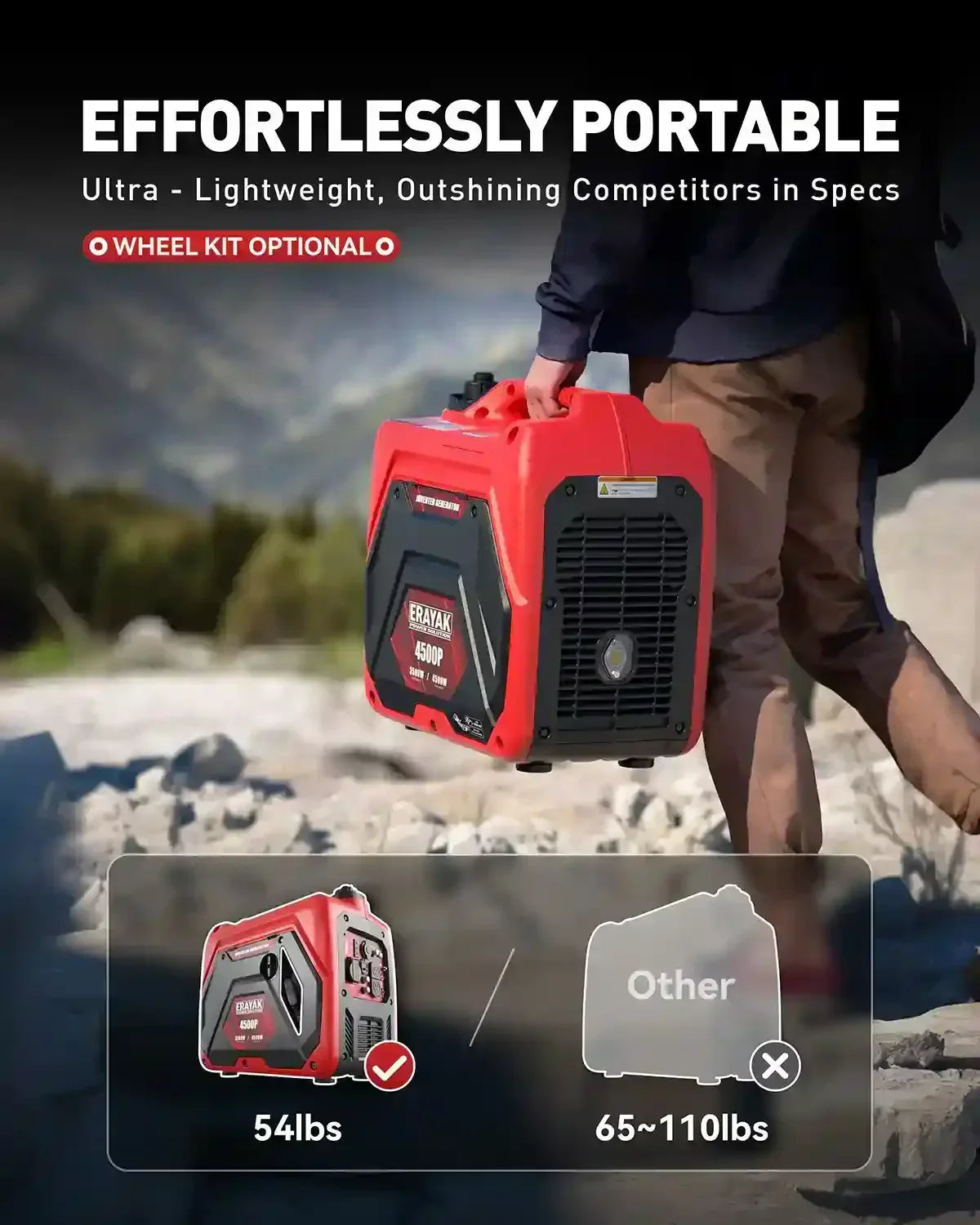 Erayak 4500W Portable Generator with Wheels Handle - Easy Transport Compact Design RV Storage
