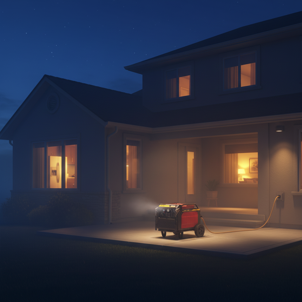 Whole home backup power during night emergency - 8000W generator powering entire house
