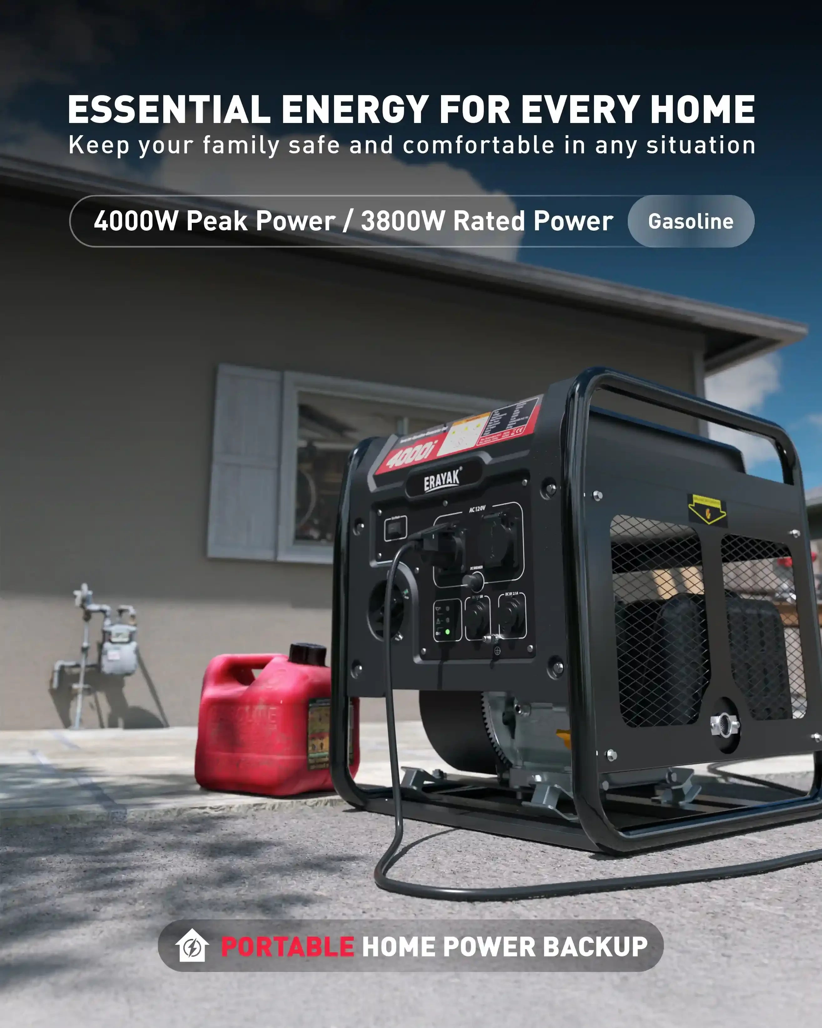 Erayak 4000W Open-Frame Inverter Generator – Quiet Portable Power for Home Backup, RV, Camping & Outdoor Use