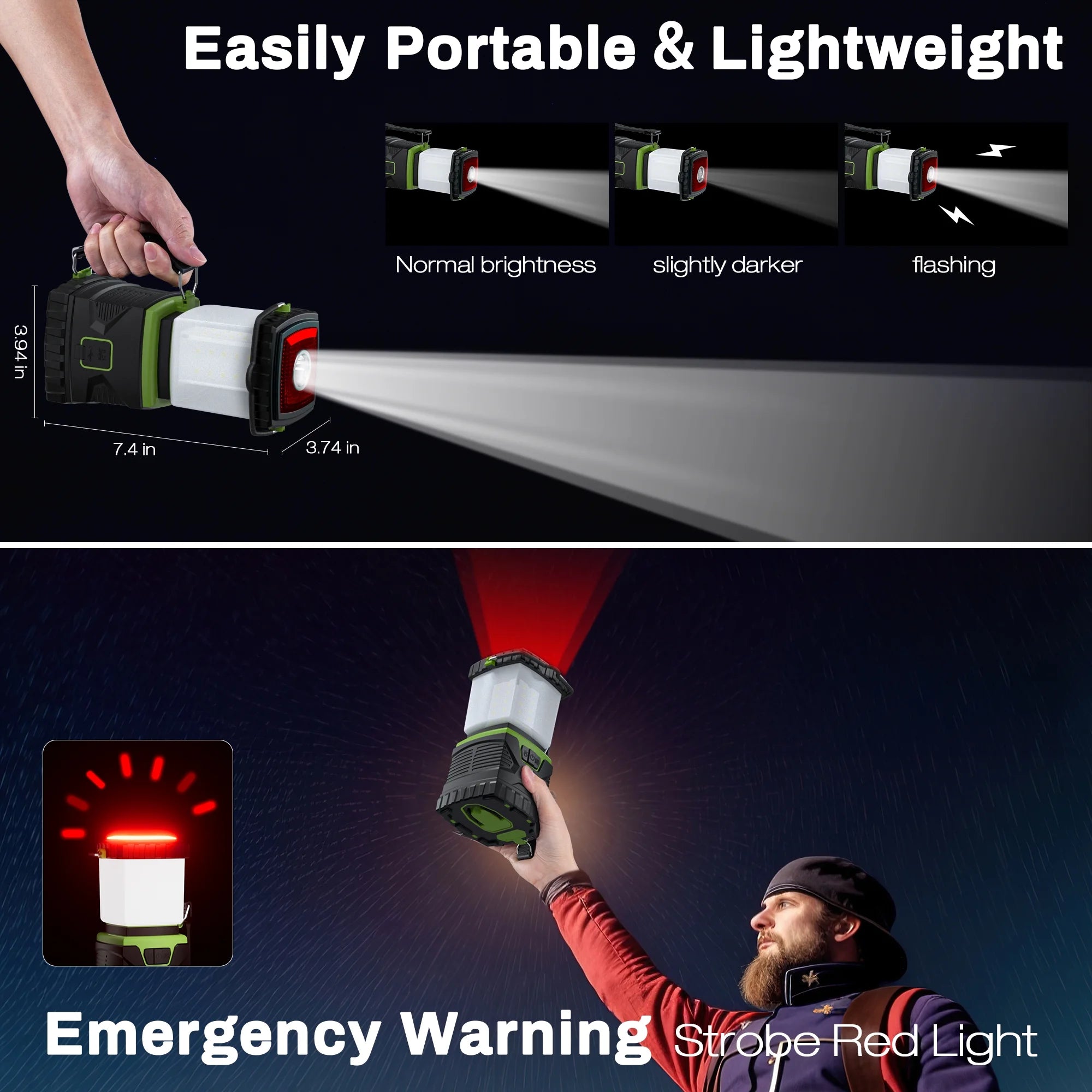 Camping Lantern Rechargeable, 1500LM 4400Mah Camping Lights with 5 Light Modes, IP44 Waterproof Flashlight for Power Outages, Emergency, Home