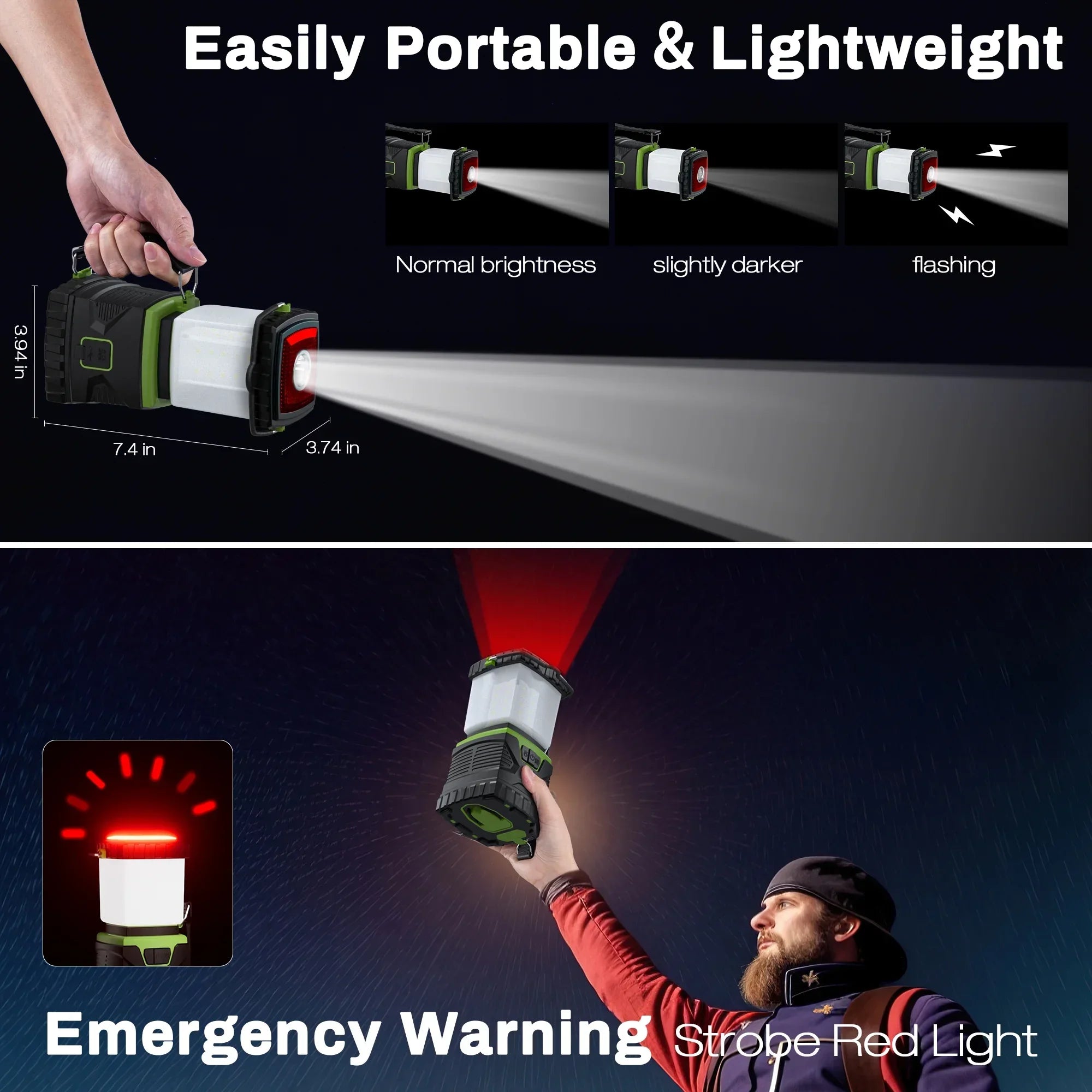 Camping Lantern Rechargeable, 1500LM 4400Mah Camping Lights with 5 Light Modes, IP44 Waterproof Flashlight for Power Outages, Emergency, Home