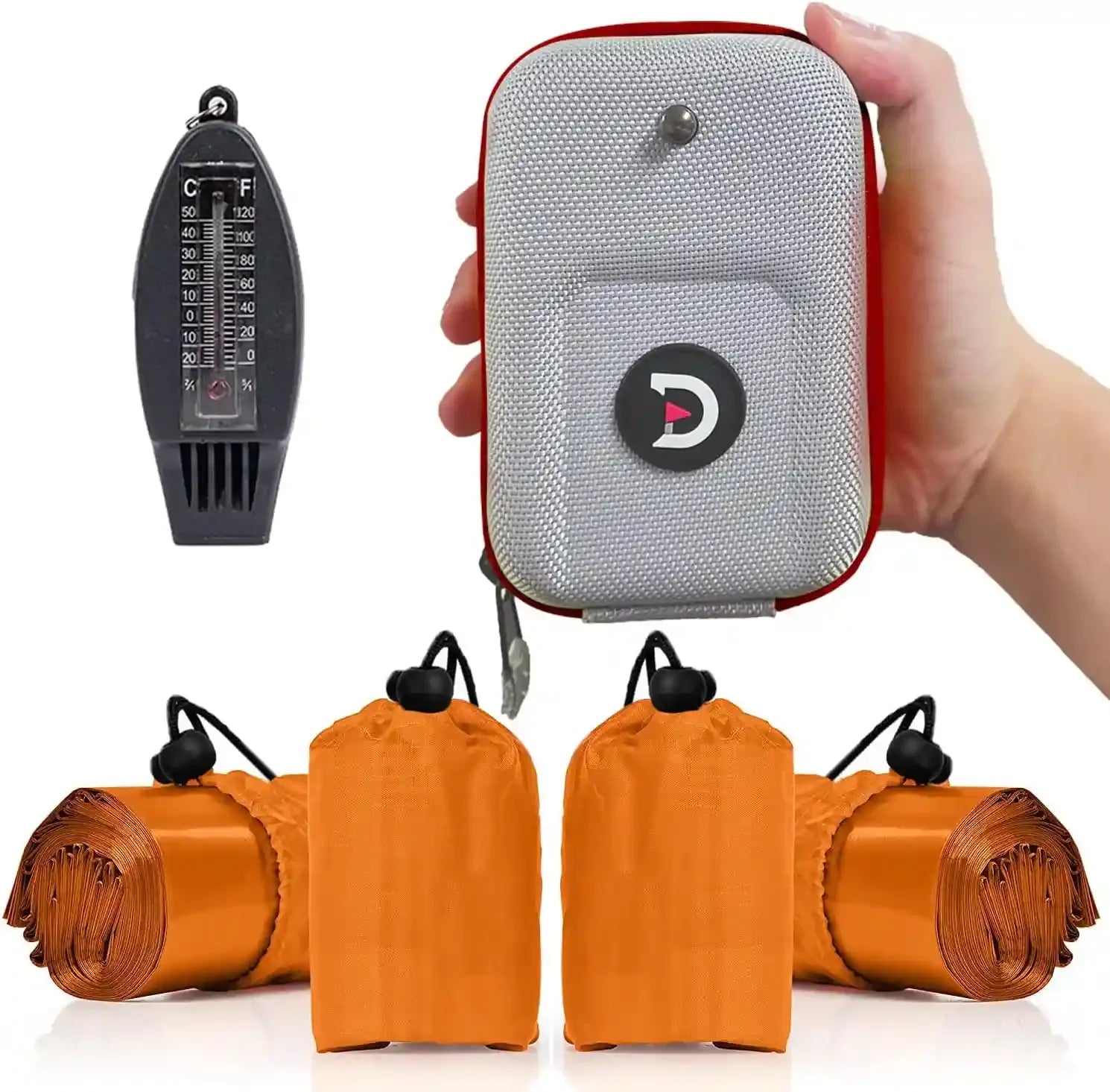 Emergency Blankets for Survival, 4 Pack Large Mylar Blankets,Comes with Thermometer Extra-Thick Space Blanket(Orange)