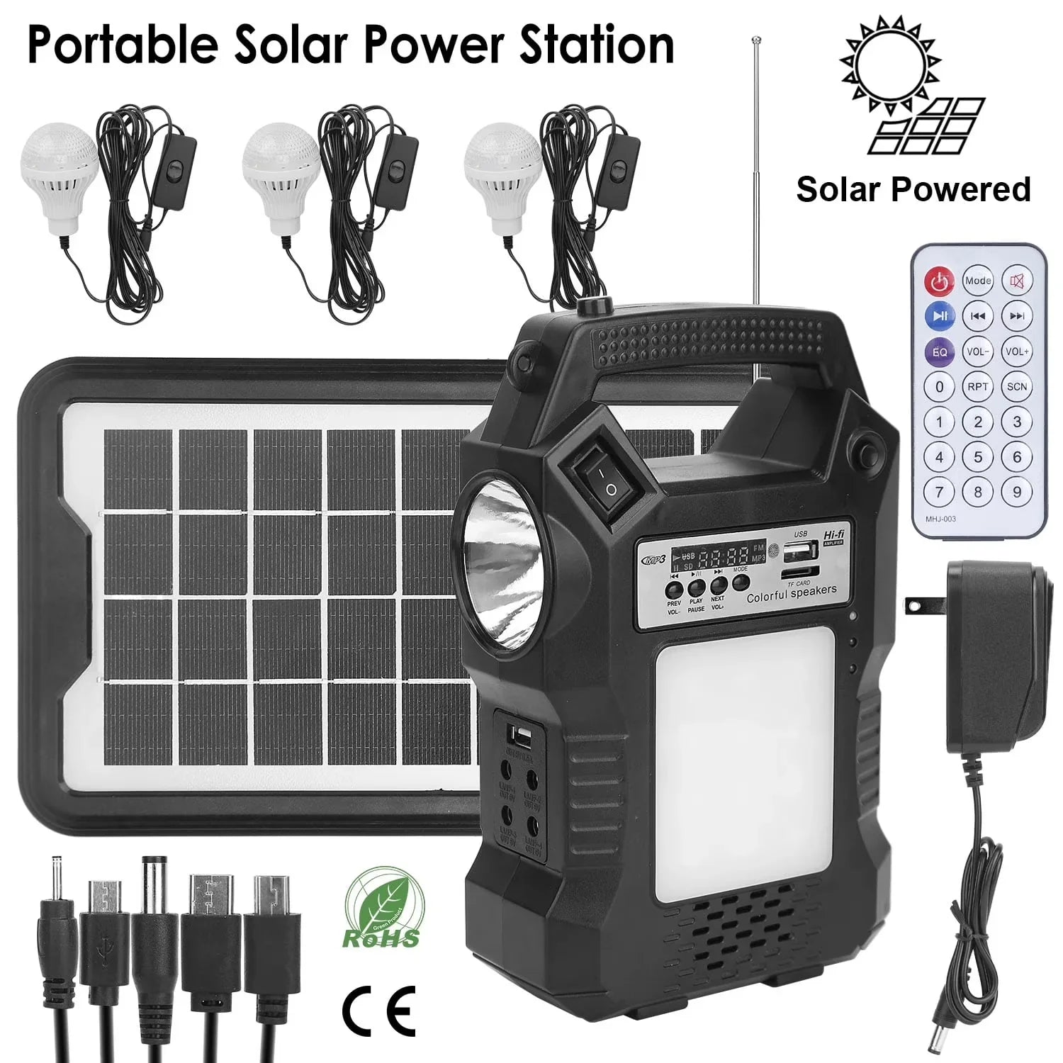 Portable Solar Power Station with Flashlight & 3 LED Bulbs, 4500Mah Backup Power Bank for Camping, Outages, Outdoor Use
