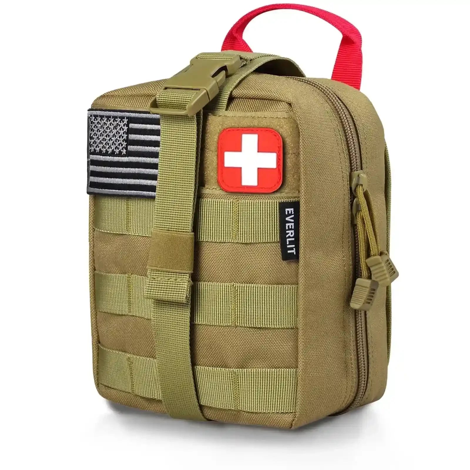 Survival First Aid Kit 250 Pieces Molle Pouch Survival Kit Outdoor Gear Emergency Kits (TAN)