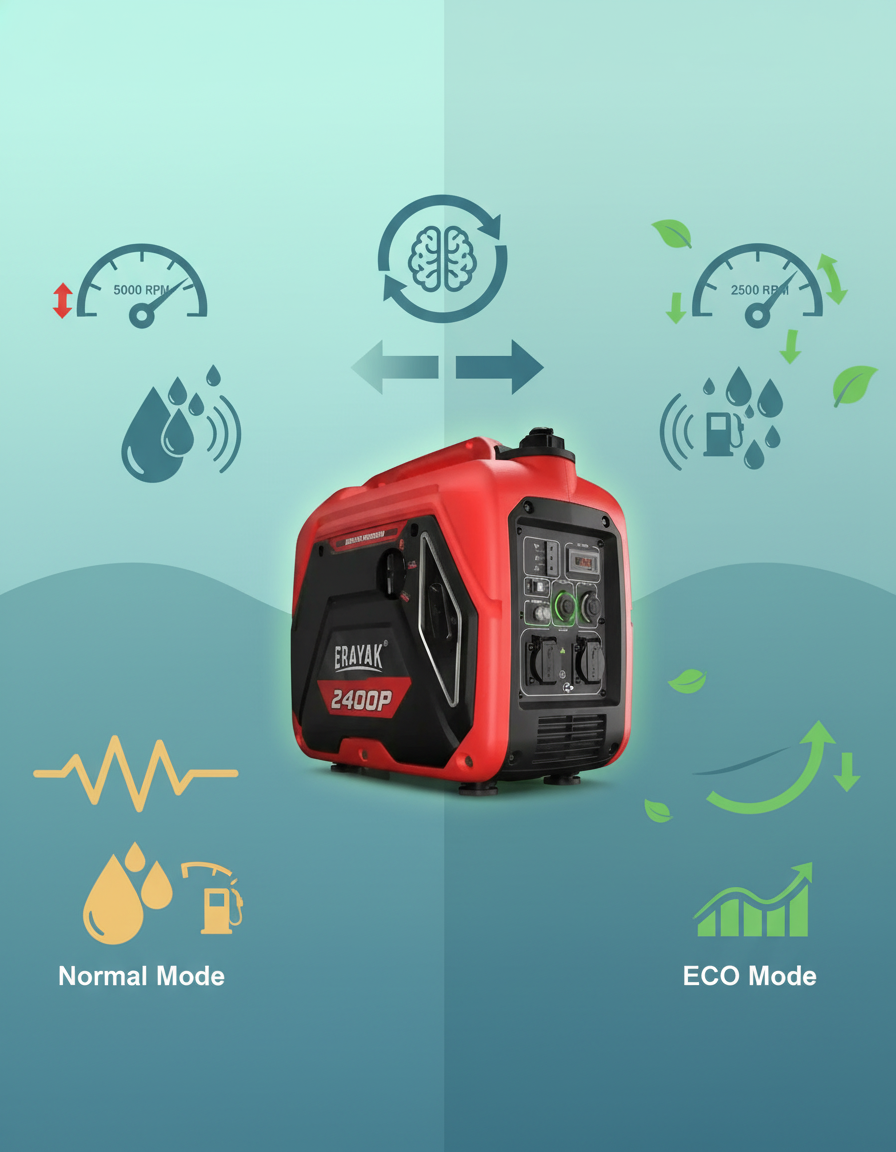 Eco Mode automatically adjusts engine speed for maximum fuel efficiency and lower noise