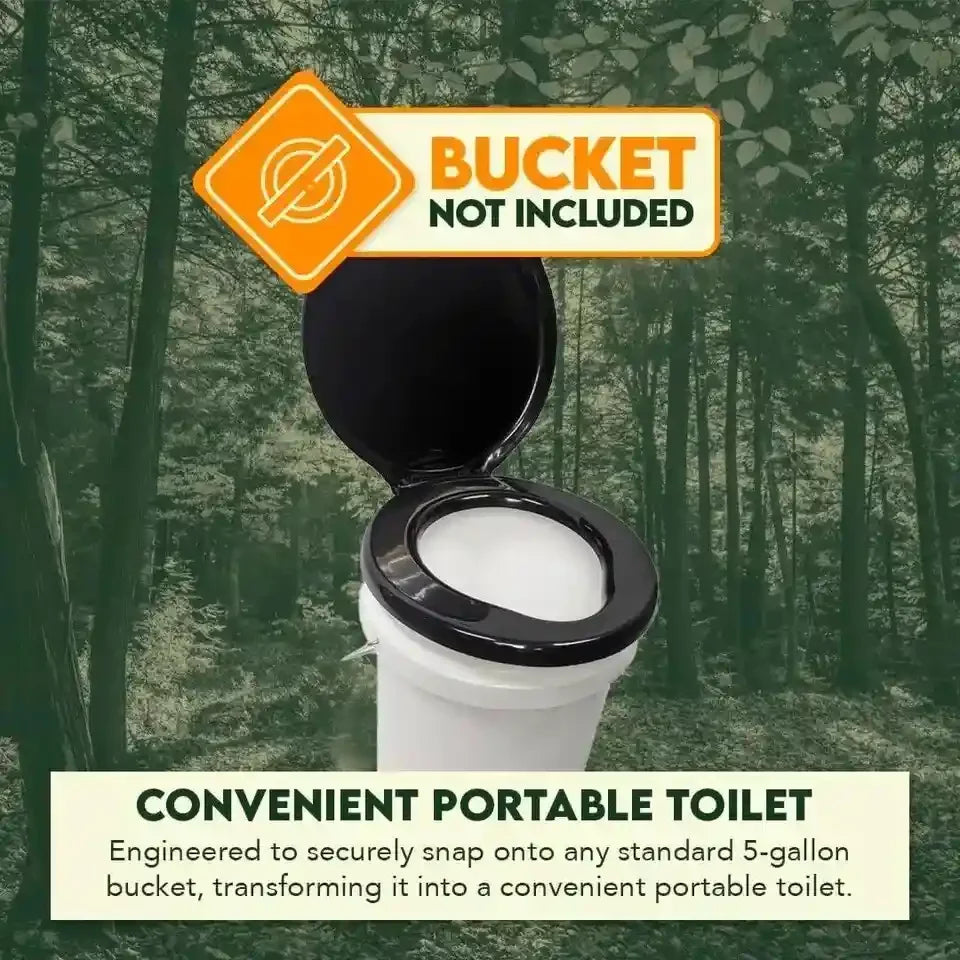 5 Gallon Bucket Toilet Seat W/ Lid Travel Outdoor Camping Hiking Snap on Black