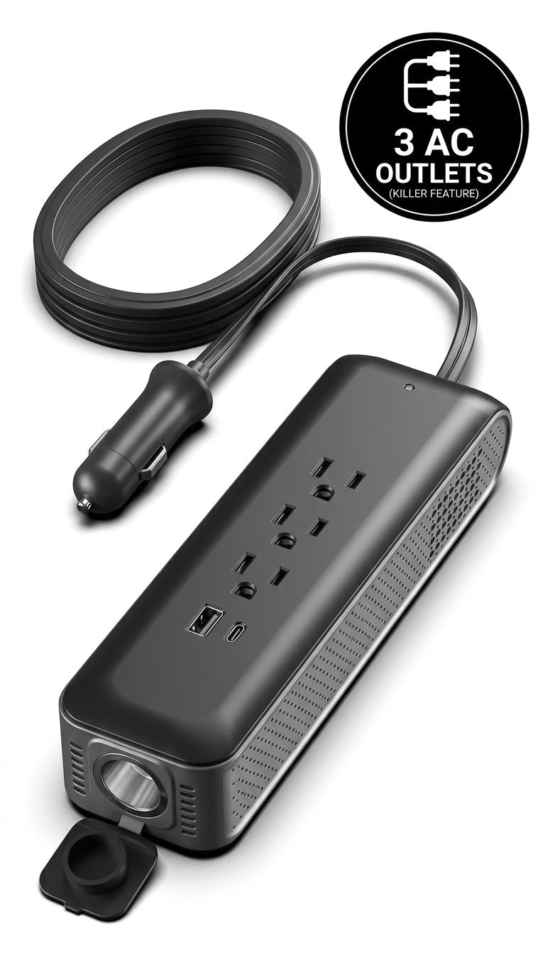 ERAYAK 150W Car Power Inverter - 3 AC Outlets & 18W USB - C PD Fast Charge, 12V DC to 110V AC Converter for Laptop, Road Trip Essentials - Erayak Power