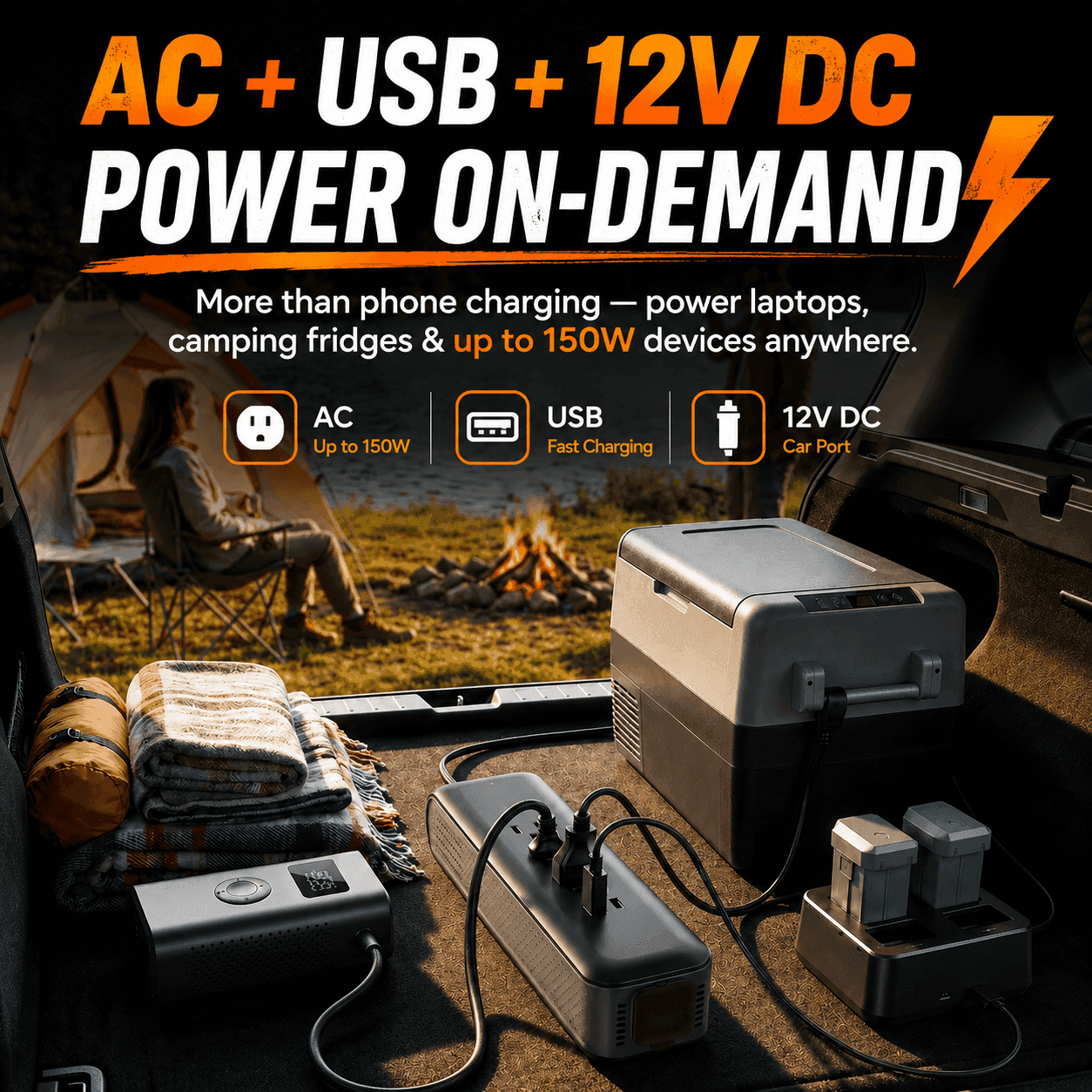ERAYAK 150W Car Power Inverter - 3 AC Outlets, USB - C & USB - A Fast Charging - Erayak Power - Car charger - EK-TANK150