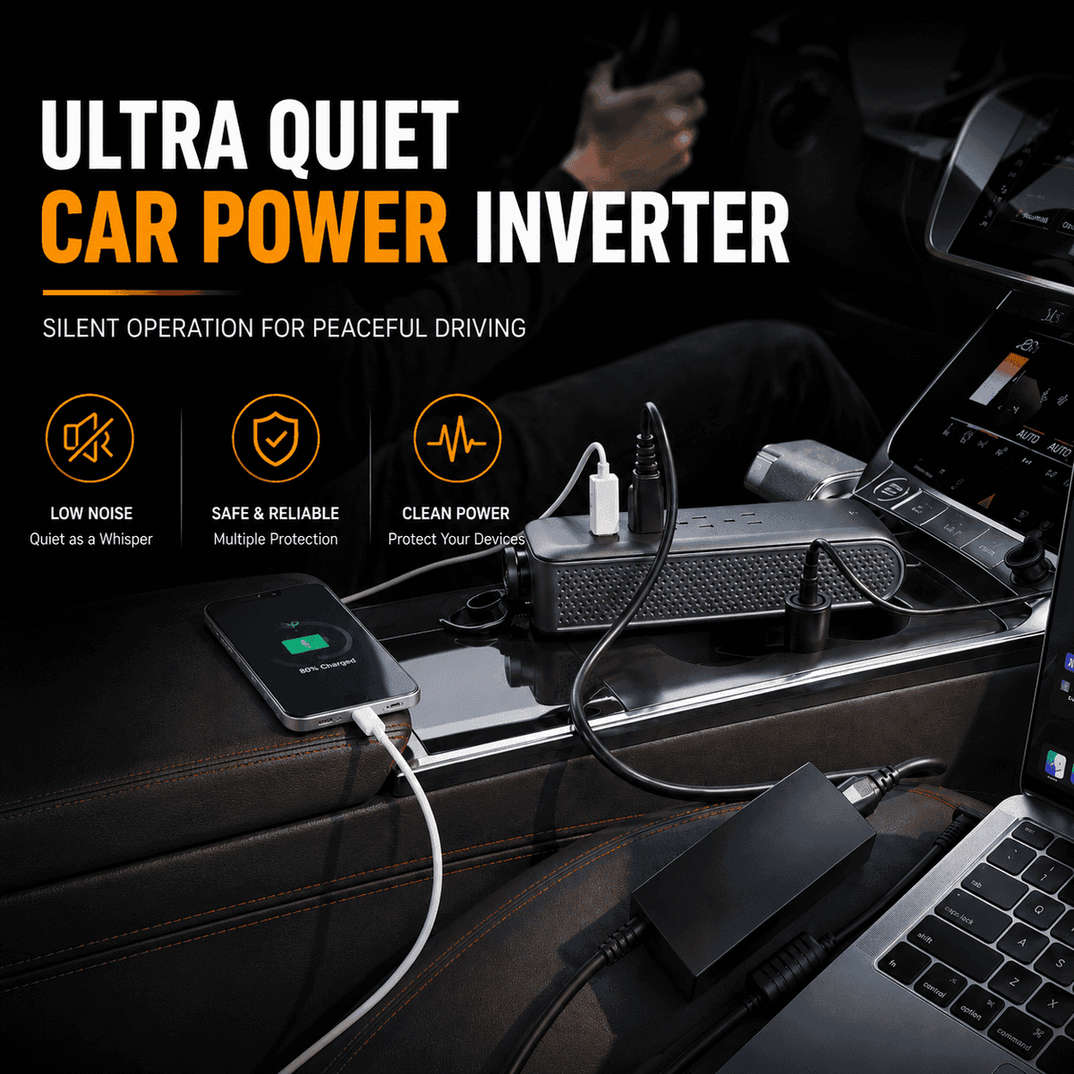 ERAYAK 150W Car Power Inverter - 3 AC Outlets, USB - C & USB - A Fast Charging - Erayak Power - Car charger - EK-TANK150