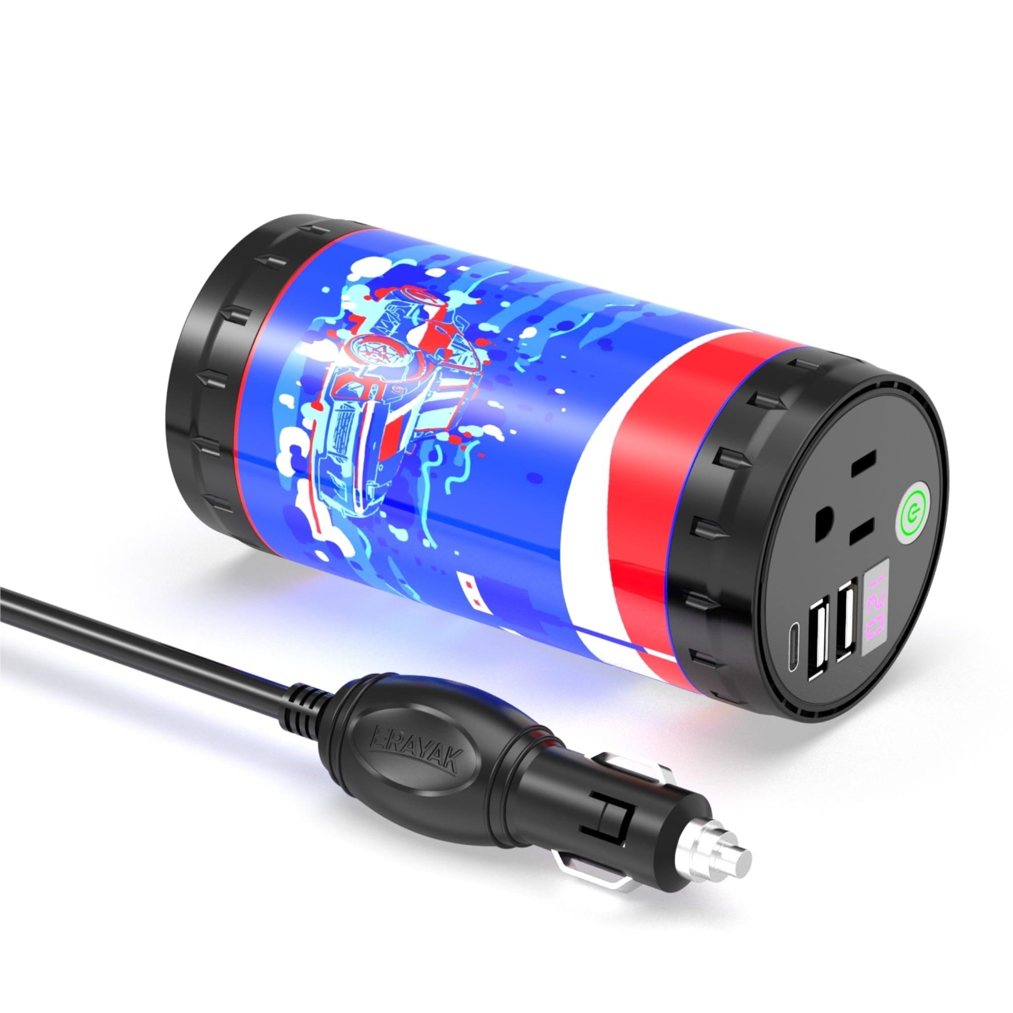 Erayak 200W Car Power Inverter, DC 12V to 120V AC, Car Charger, Adapter with QC 3.0, USB C Ports, for Plug Outlet Converter - Erayak