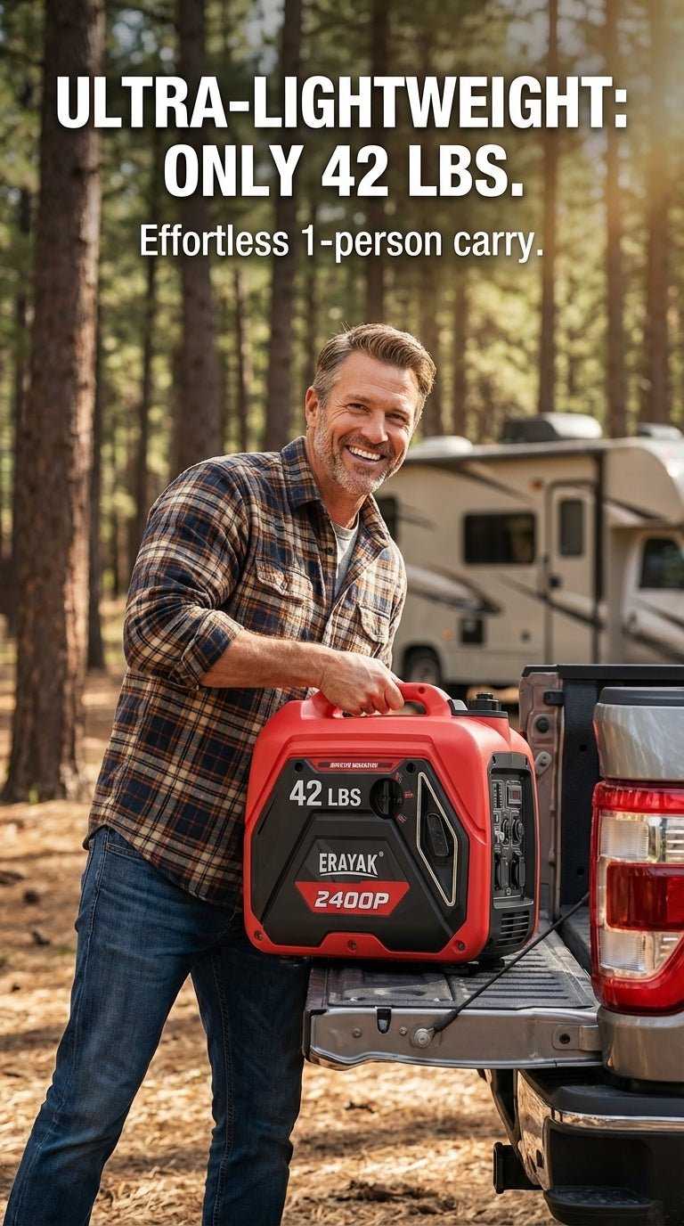 Erayak 2400W Portable Inverter Generator - Super Quiet 51dB, Lightweight 42 lbs | Gas Powered for RV, Camping & Home Backup - Erayak Power