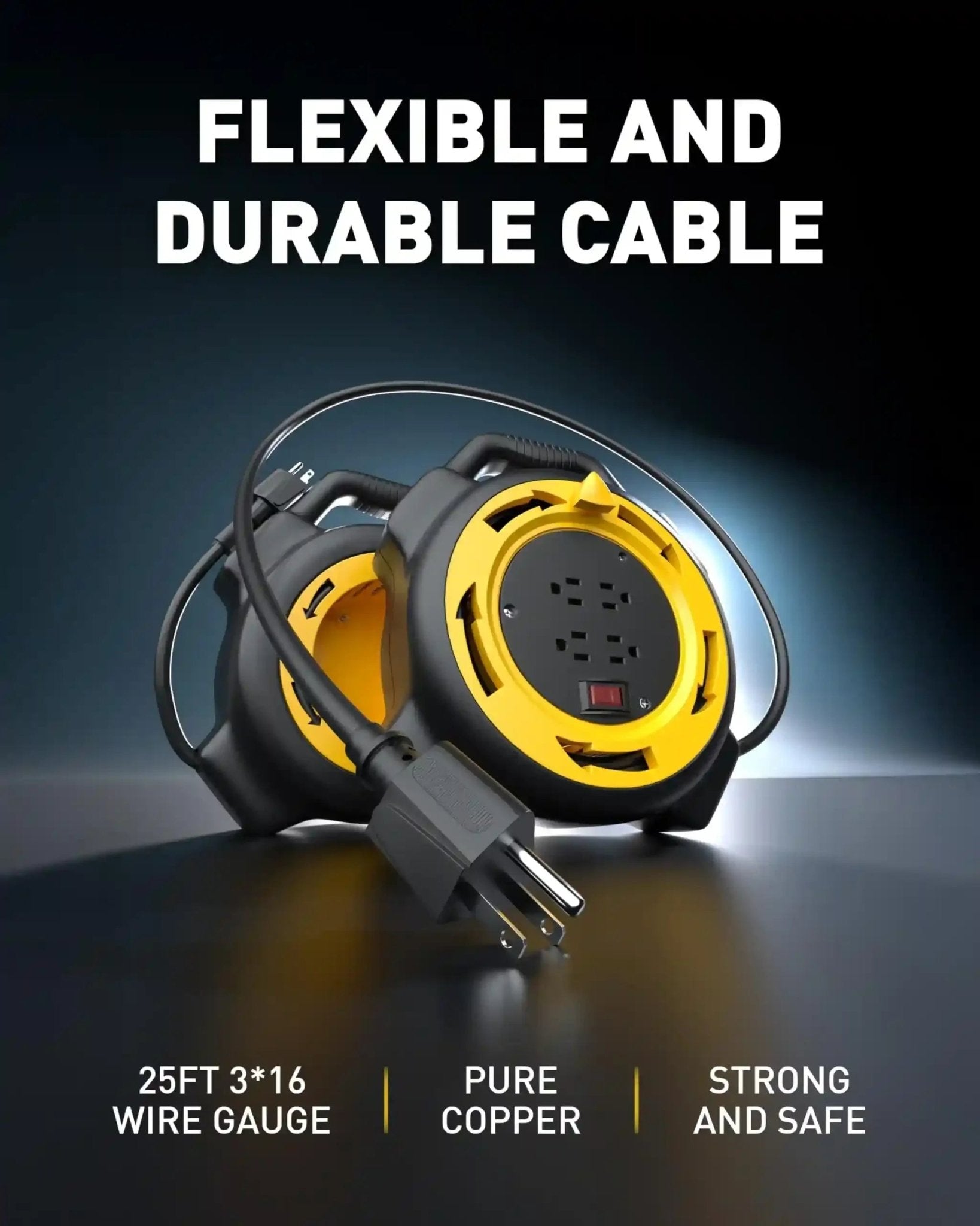 Erayak 25ft Retractable Extension Cord Reel, Hand Wind, 13 Amp 16/3 AWG SJTW - Erayak Power