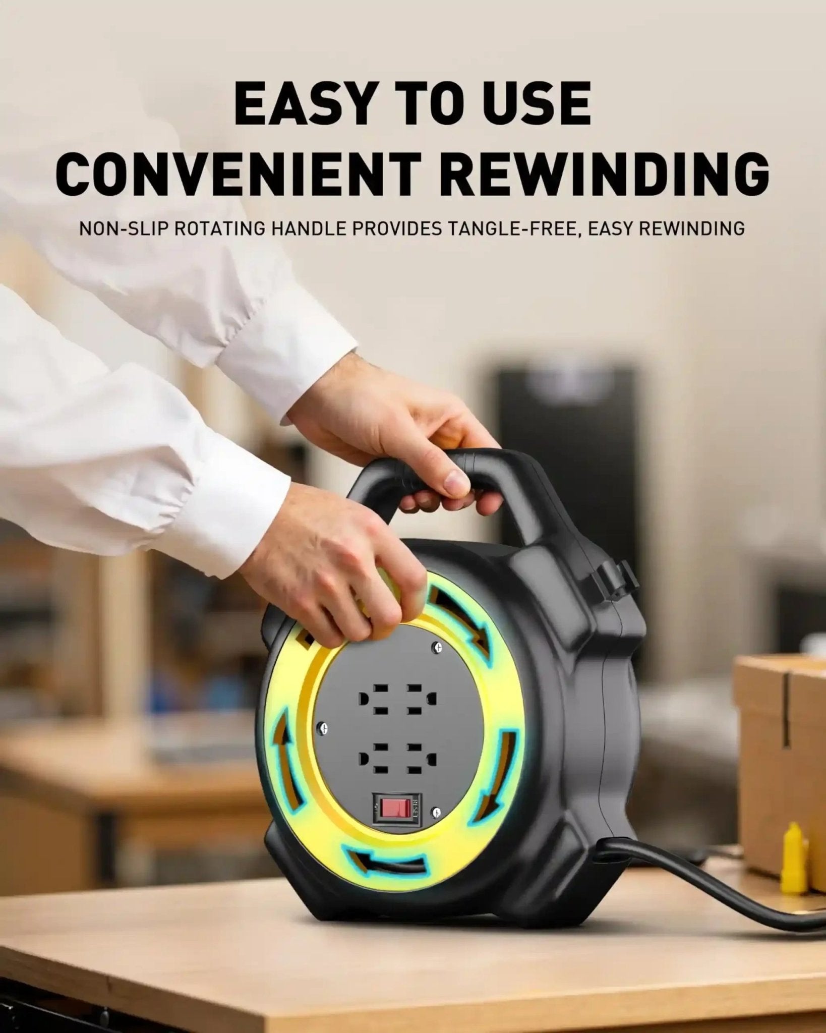 Erayak 25ft Retractable Extension Cord Reel, Hand Wind, 13 Amp 16/3 AWG SJTW - Erayak Power