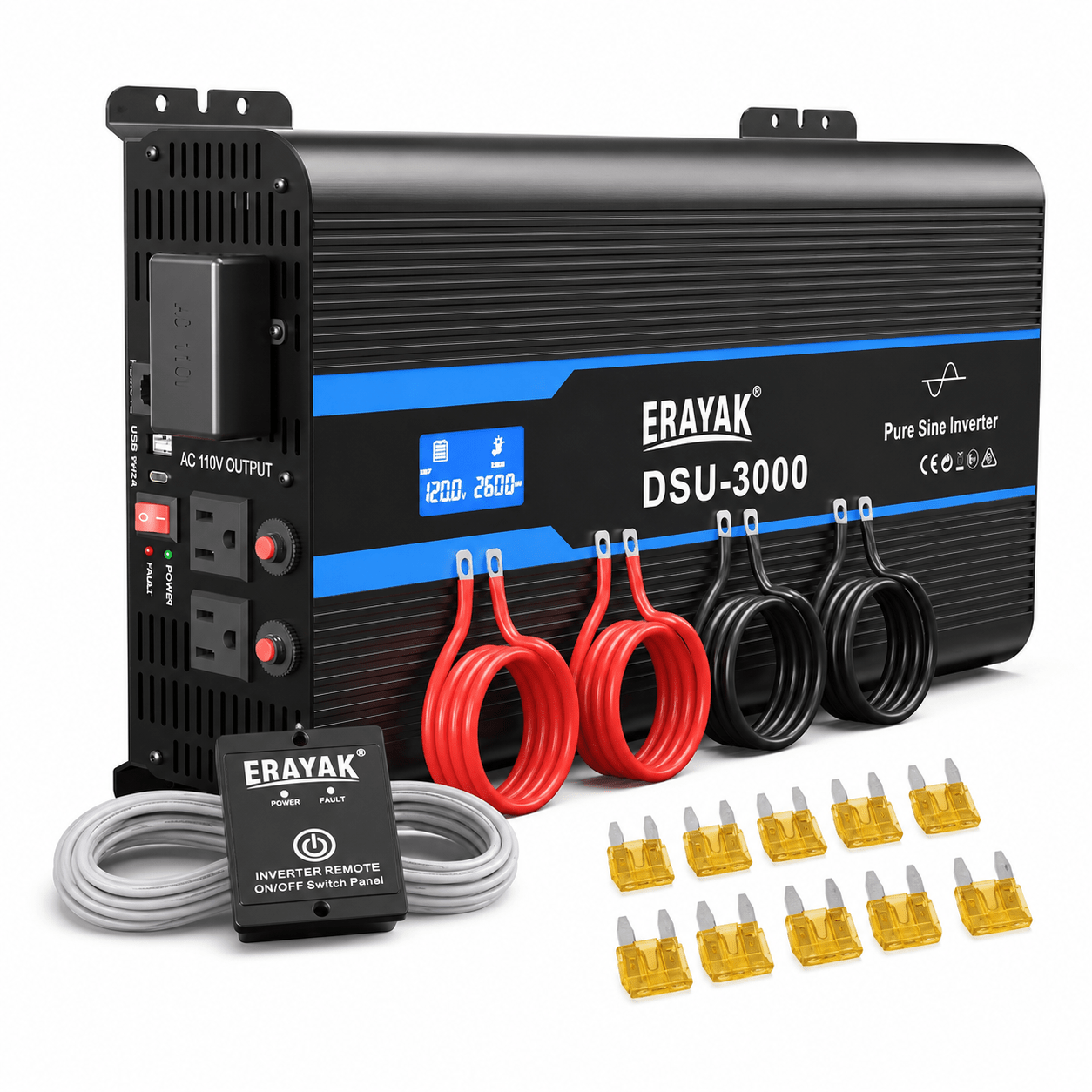 ERAYAK 3000W Pure Sine Wave Inverter with Hardwire Port for RV, Truck & Off-Grid Power - Erayak Power - 逆变器 - EK-DSU3000US