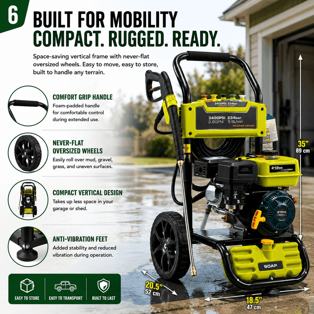 Erayak 3400 PSI Gas Pressure Washer - 2.6 GPM Heavy Duty Power Washer with 212cc OHV Engine for Siding, Decks, and Driveways - Erayak Power -