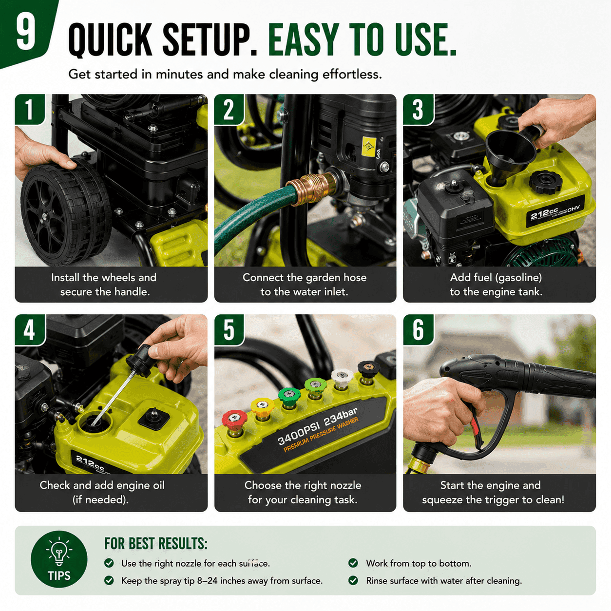 Erayak 3400 PSI Gas Pressure Washer - 2.6 GPM Heavy Duty Power Washer with 212cc OHV Engine for Siding, Decks, and Driveways - Erayak Power -
